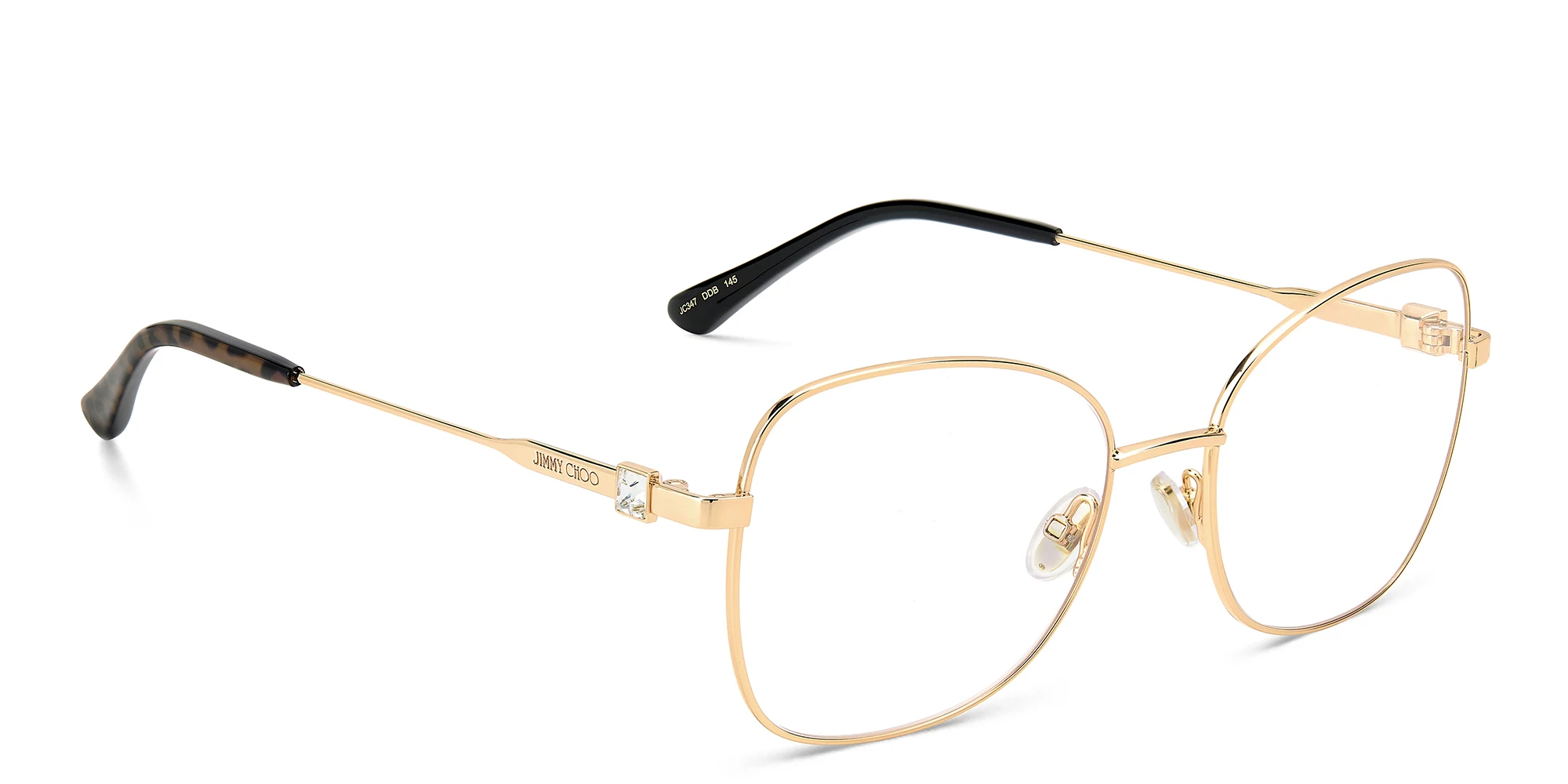 Shop JIMMY CHOO Crystal & Glitter Butterfly Eyeglasses in Gold Copper online.