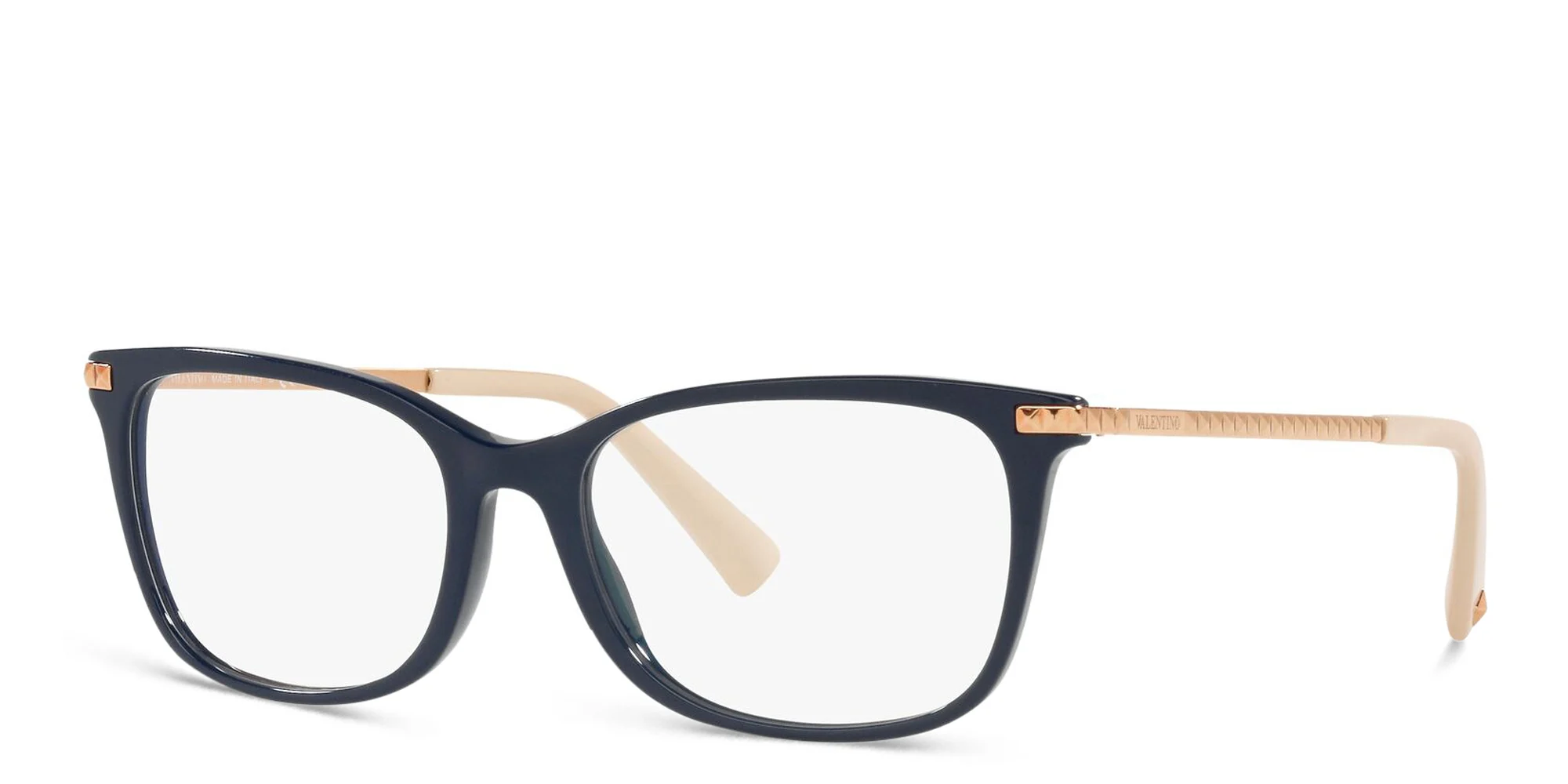 Shop VALENTINO Stud Rectangle Eyeglasses in Blue online.