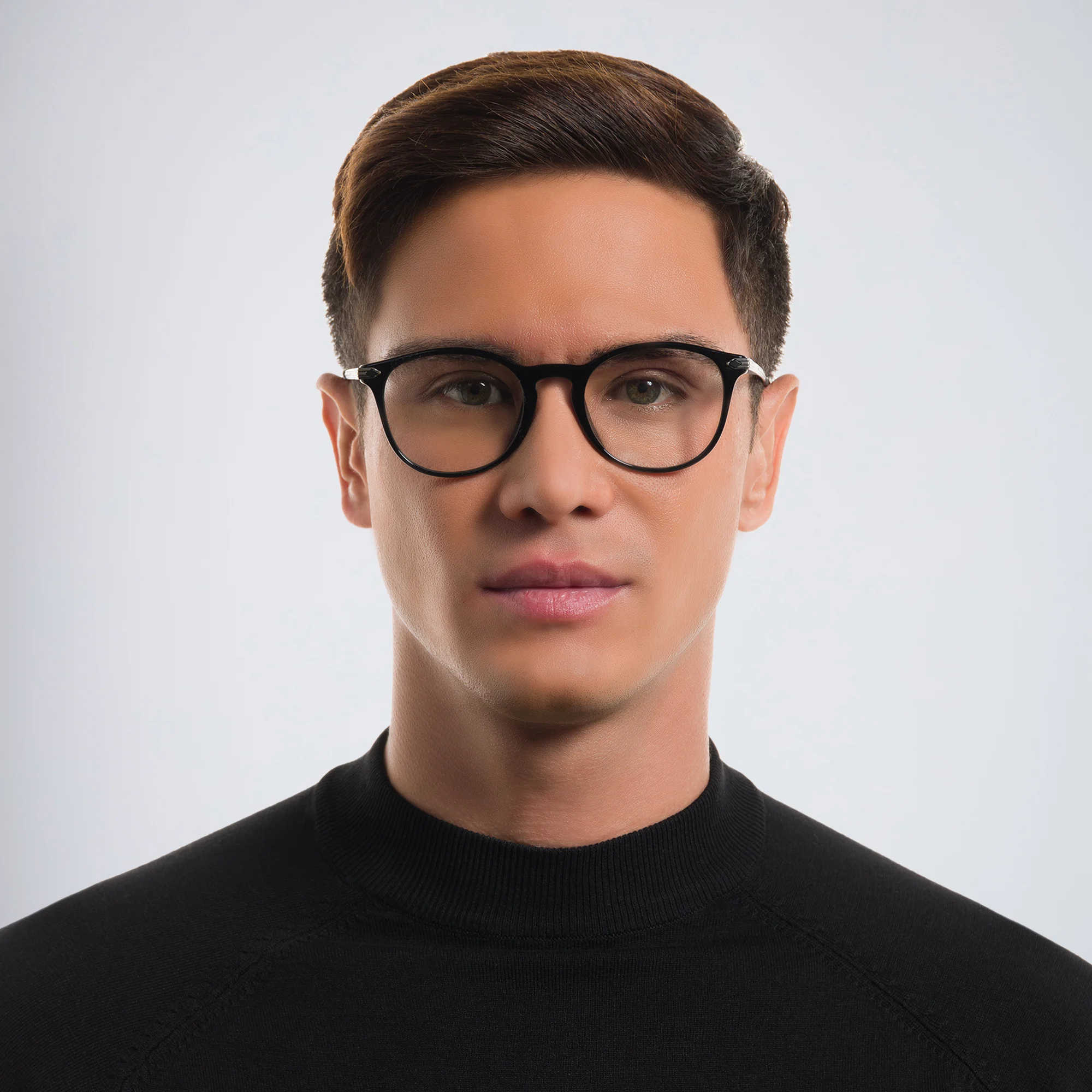 Shop GIORGIO ARMANI Round Eyeglasses in Black online.