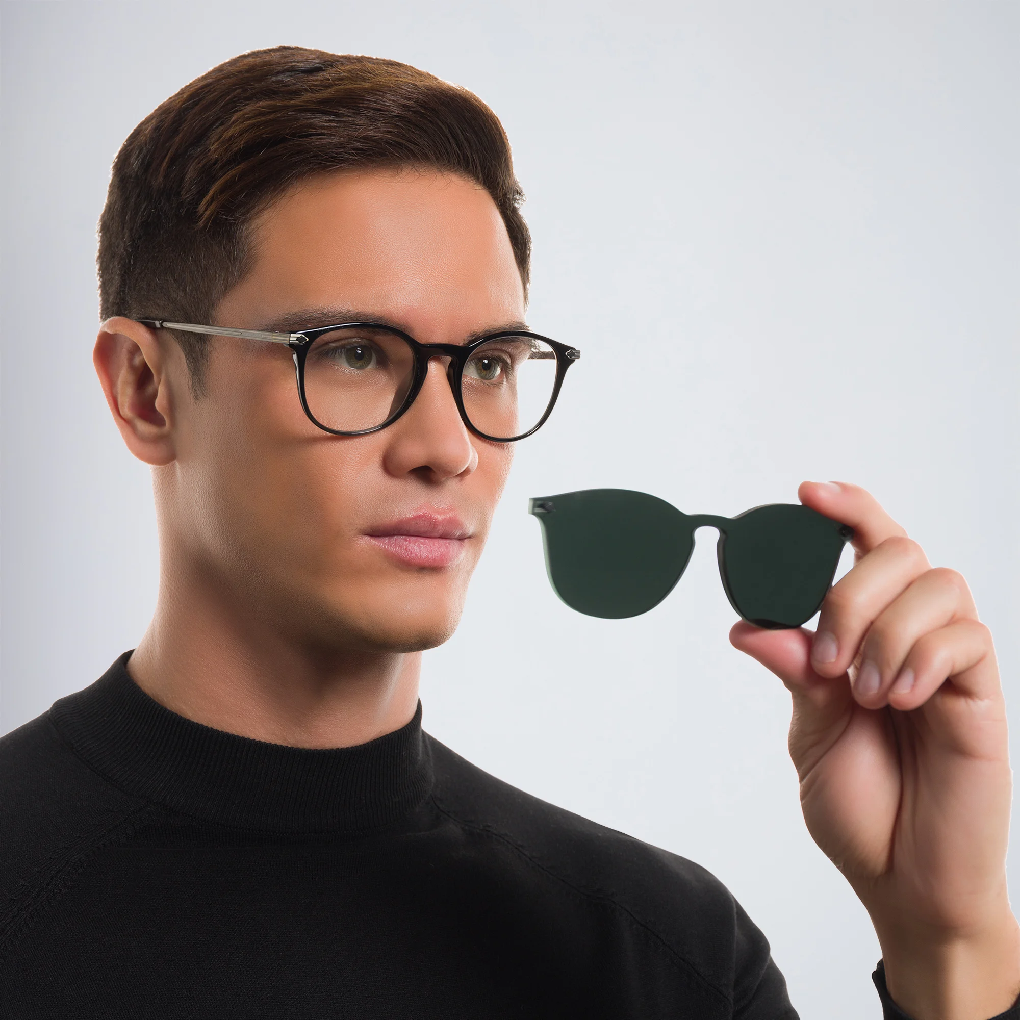 Shop GIORGIO ARMANI Round Eyeglasses in Black online.