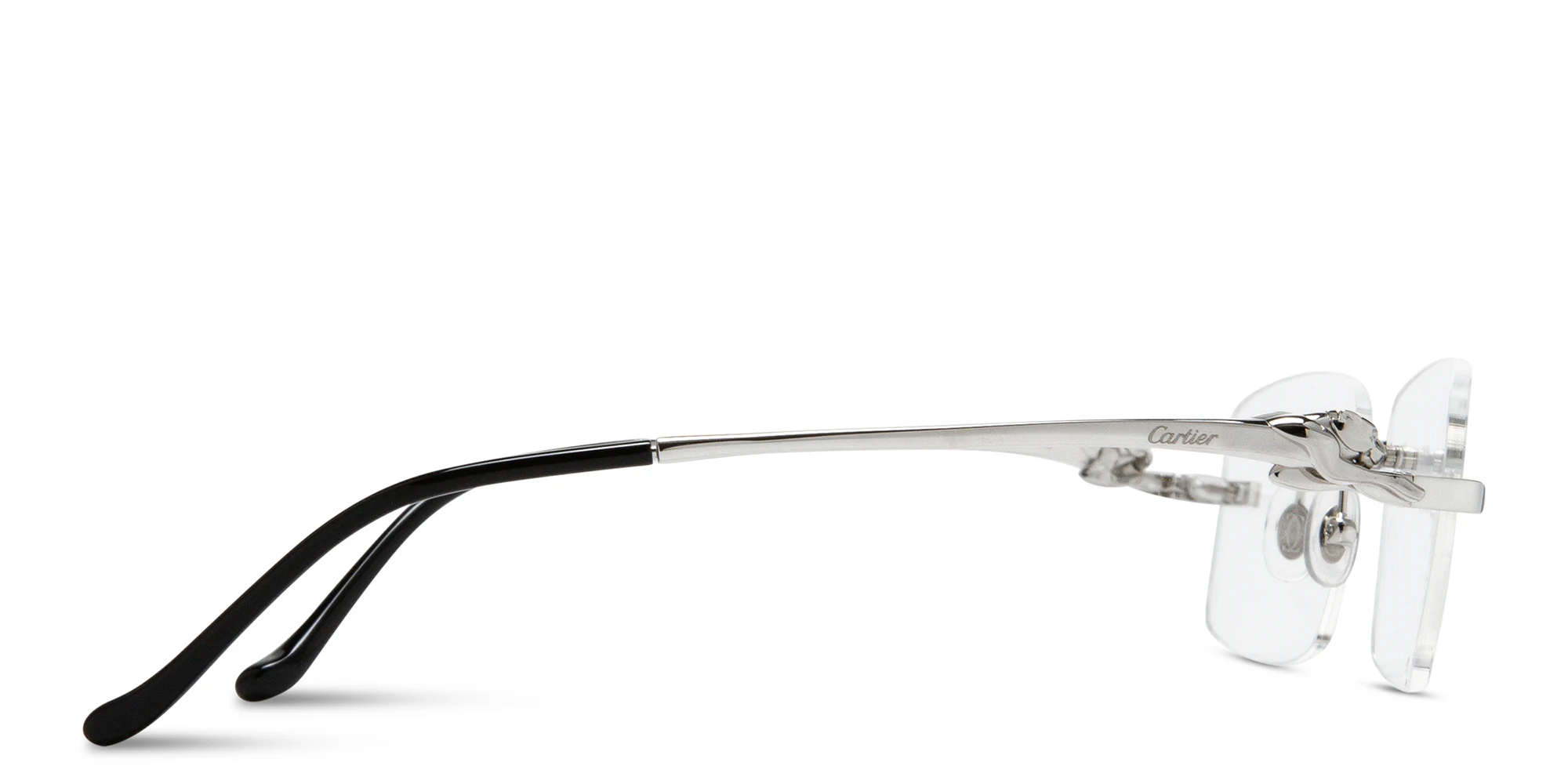 Shop Cartier Panthère de Cartier Rectangle Eyeglasses in Silver online.