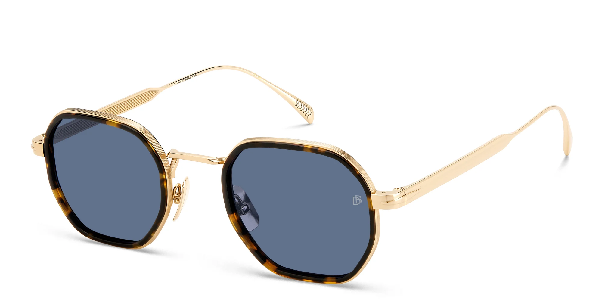 Shop DAVID BECKHAM Irregular Sunglasses in Gold online.