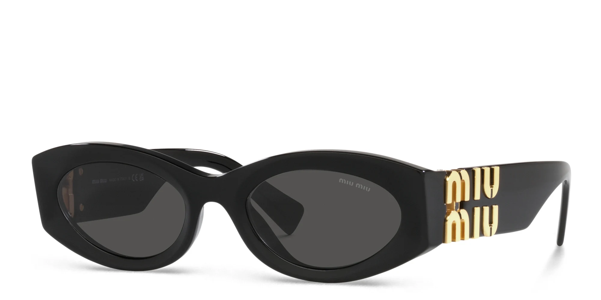 Shop MIU MIU Oval Sunglasses in Black online.