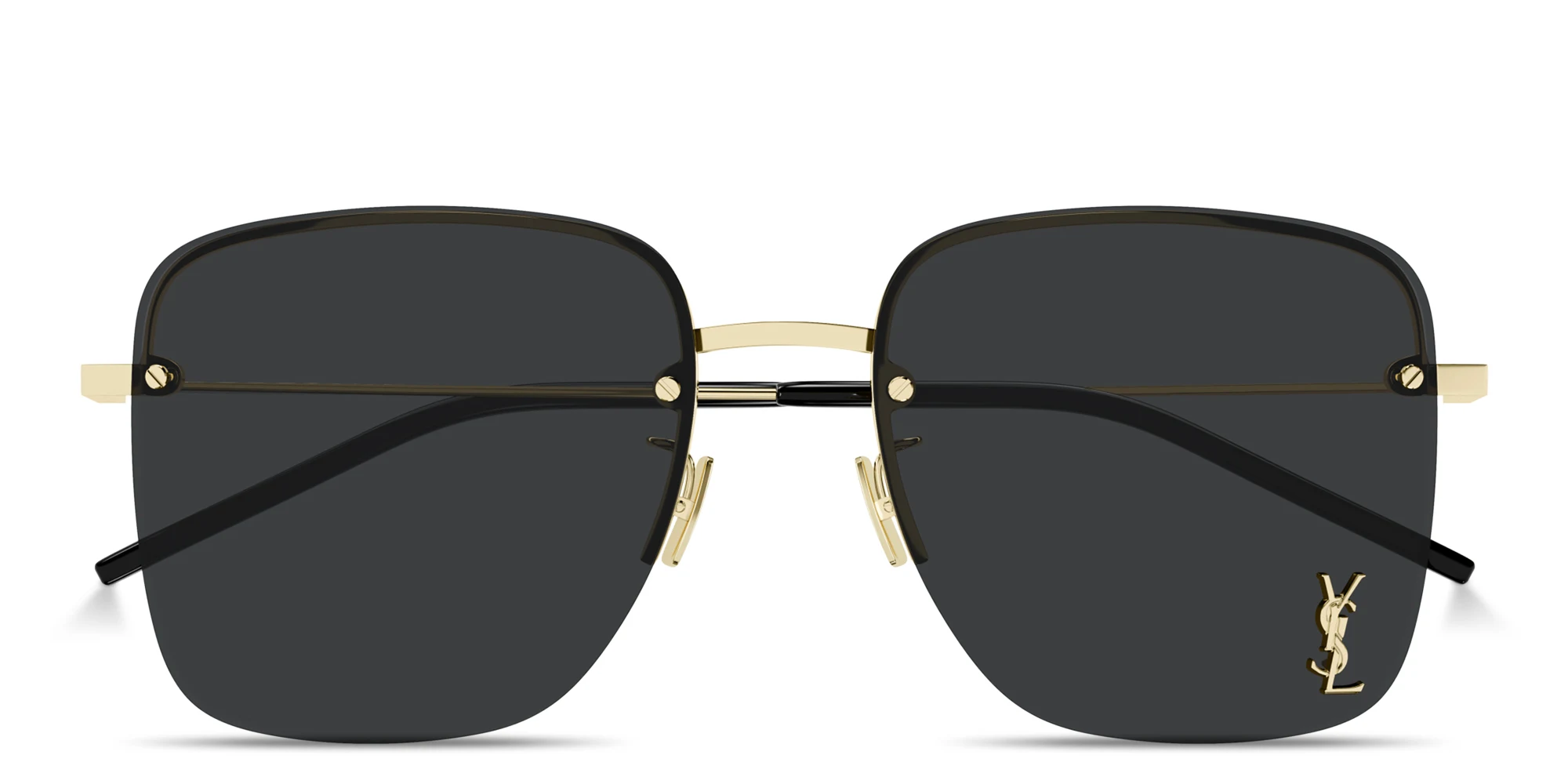 Shop SAINT LAURENT YSL Logo Oversized Half-Rim Square Sunglasses in Gold online.