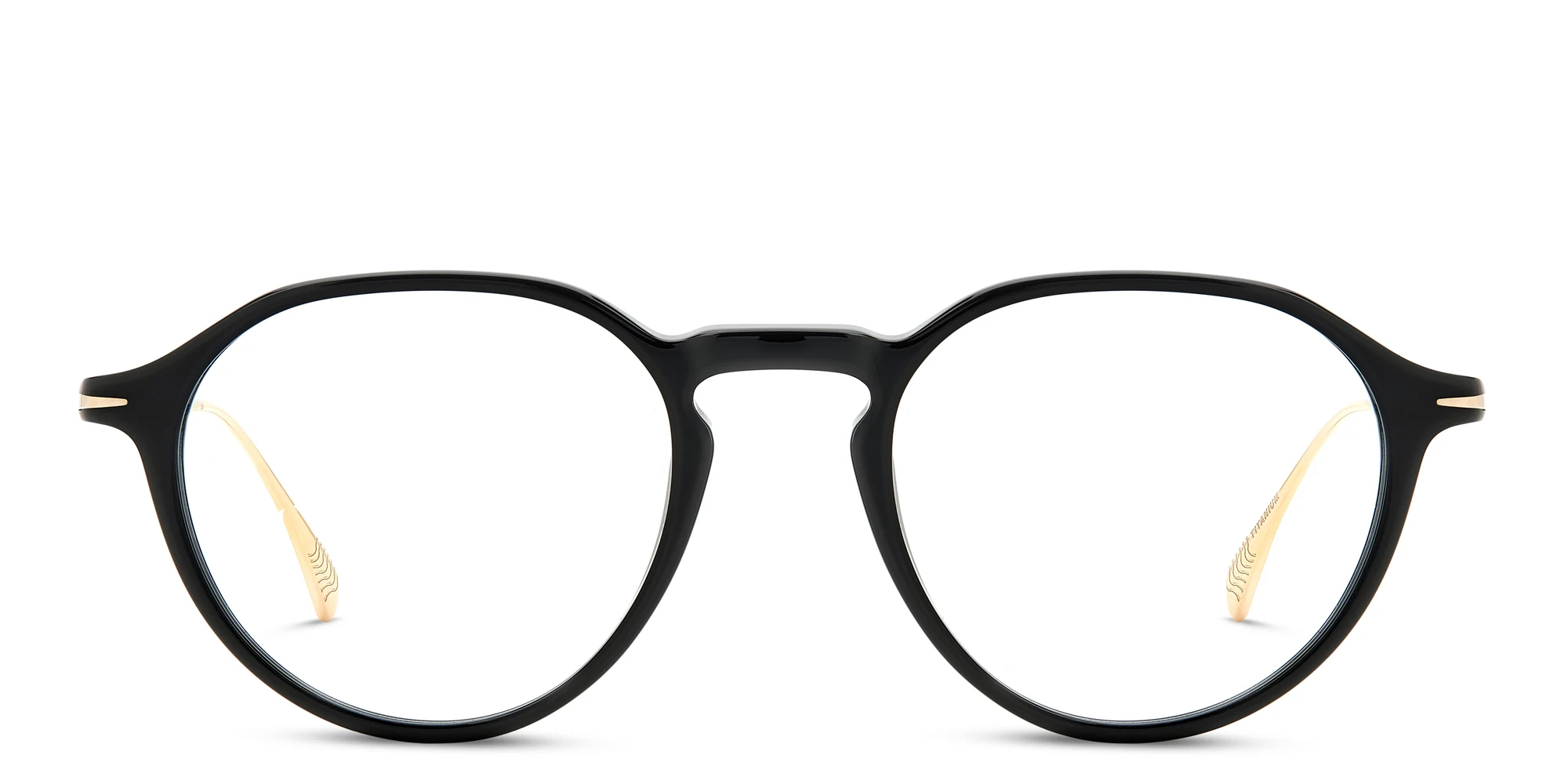 Shop DAVID BECKHAM Panthos Eyeglasses in Black Gold online.