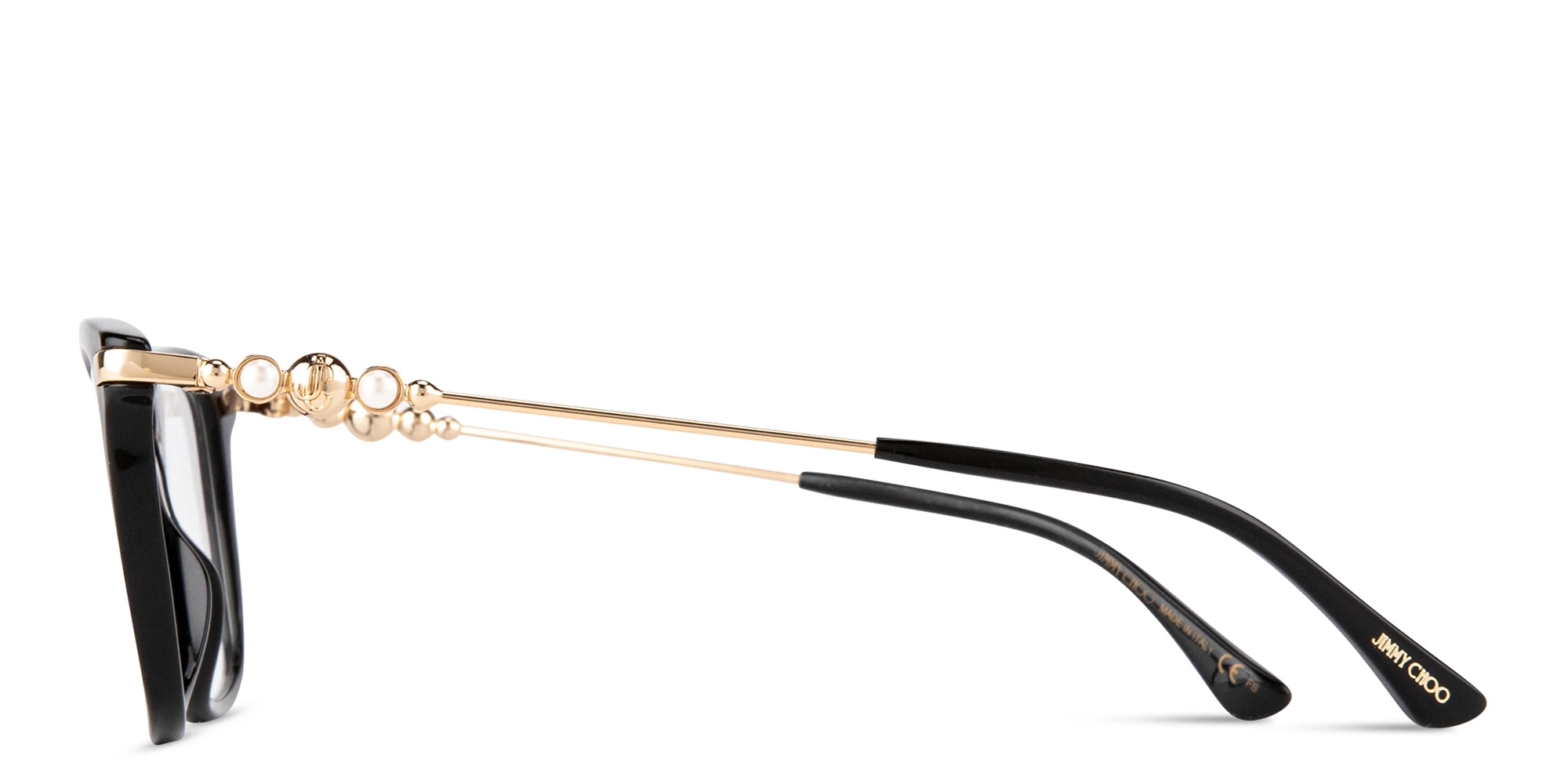 Shop JIMMY CHOO Pearl-Embellished Rectangle Eyeglasses in Black online.