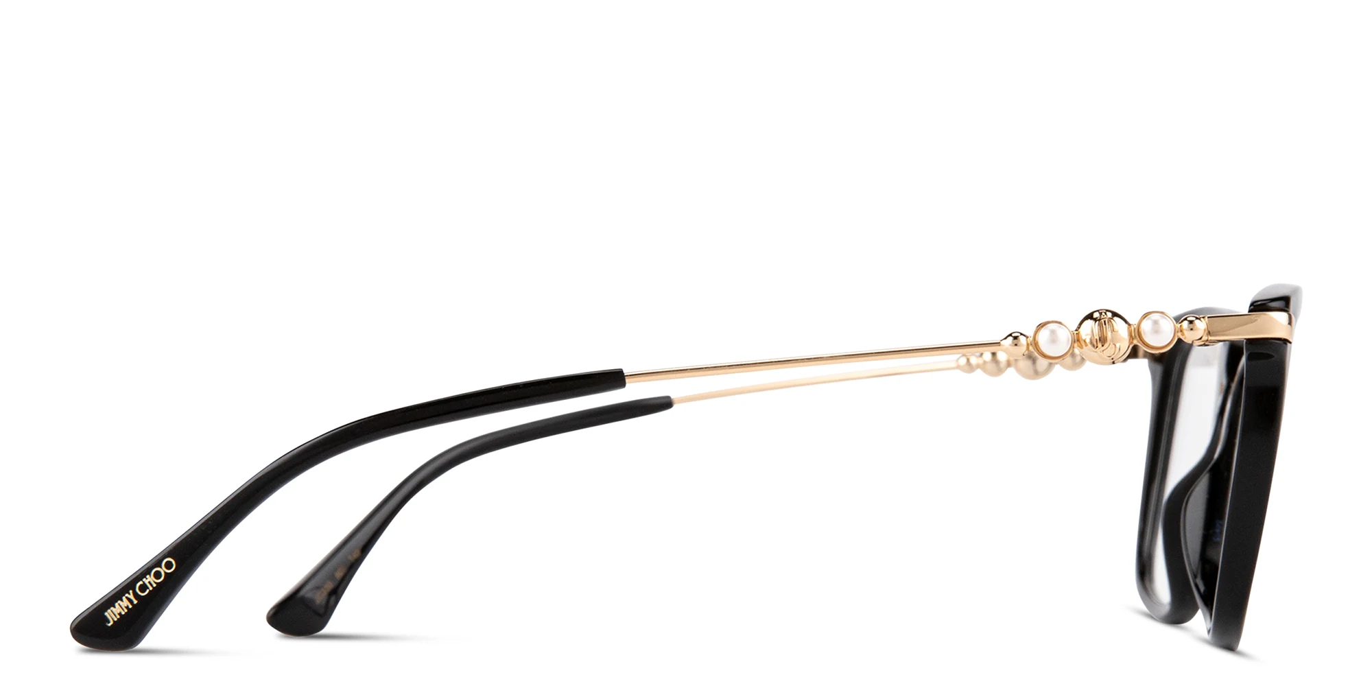 Shop JIMMY CHOO Pearl-Embellished Rectangle Eyeglasses in Black online.