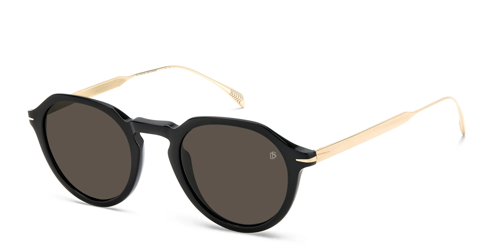 Shop DAVID BECKHAM Round Sunglasses in Black Gold online.