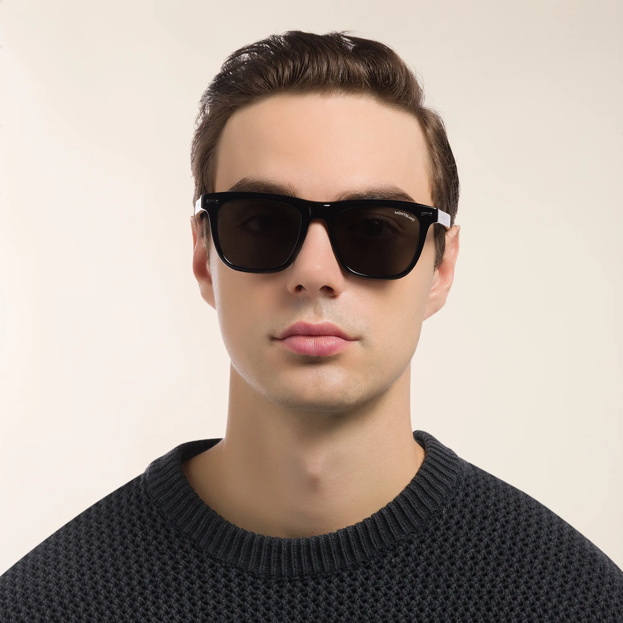 Shop MONTBLANC Square Sunglasses in Black online.