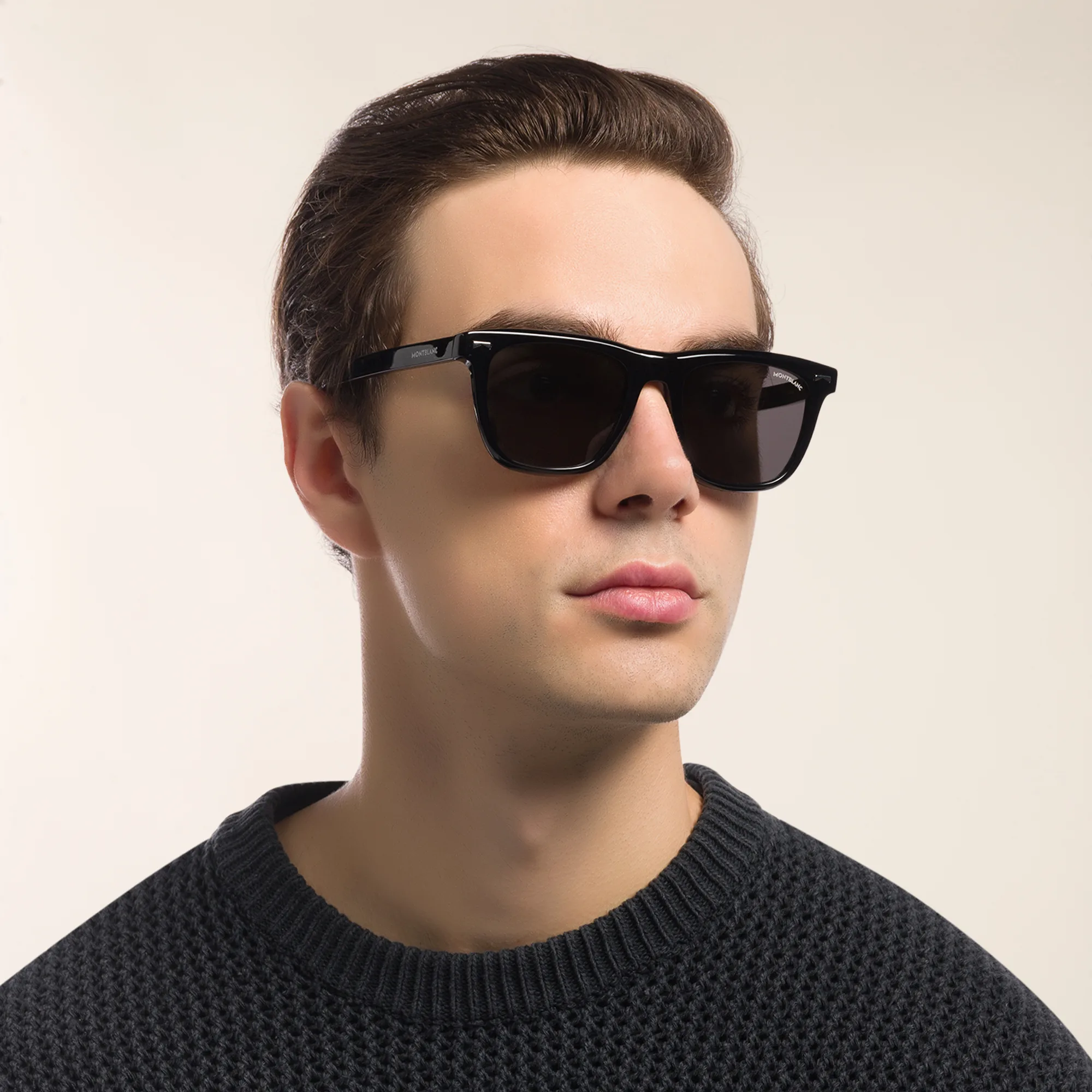 Shop MONTBLANC Square Sunglasses in Black online.