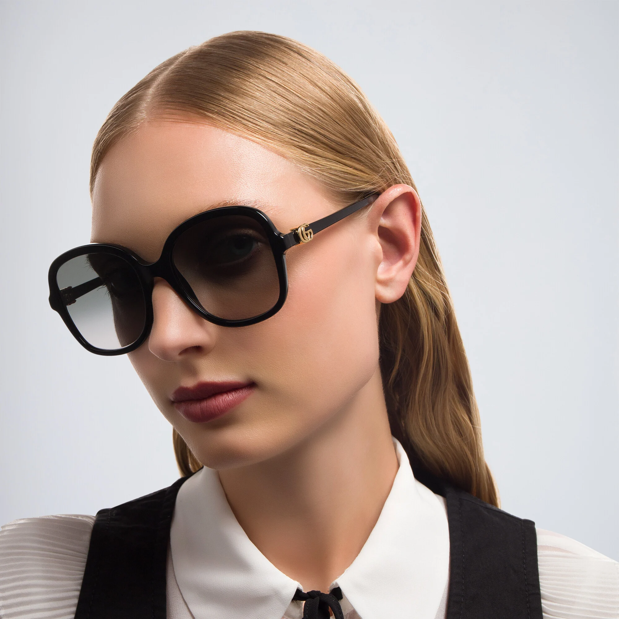 Shop GUCCI Oversized Square Sunglasses in Black online.