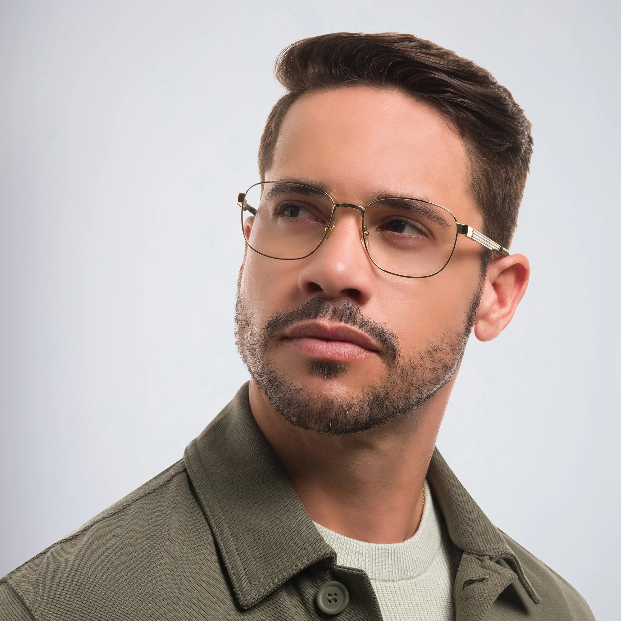 Shop GUCCI Wide Square Eyeglasses in Gold online.
