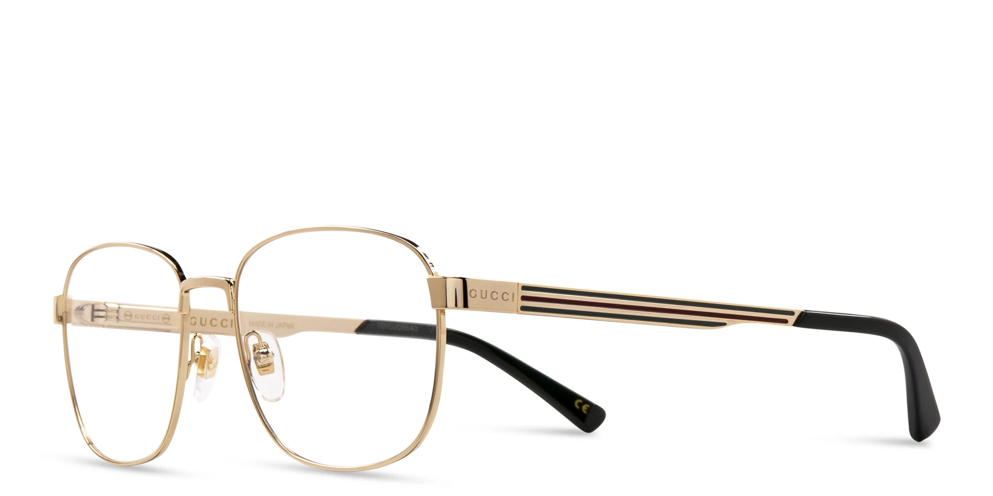 Shop GUCCI Wide Square Eyeglasses in Gold online.