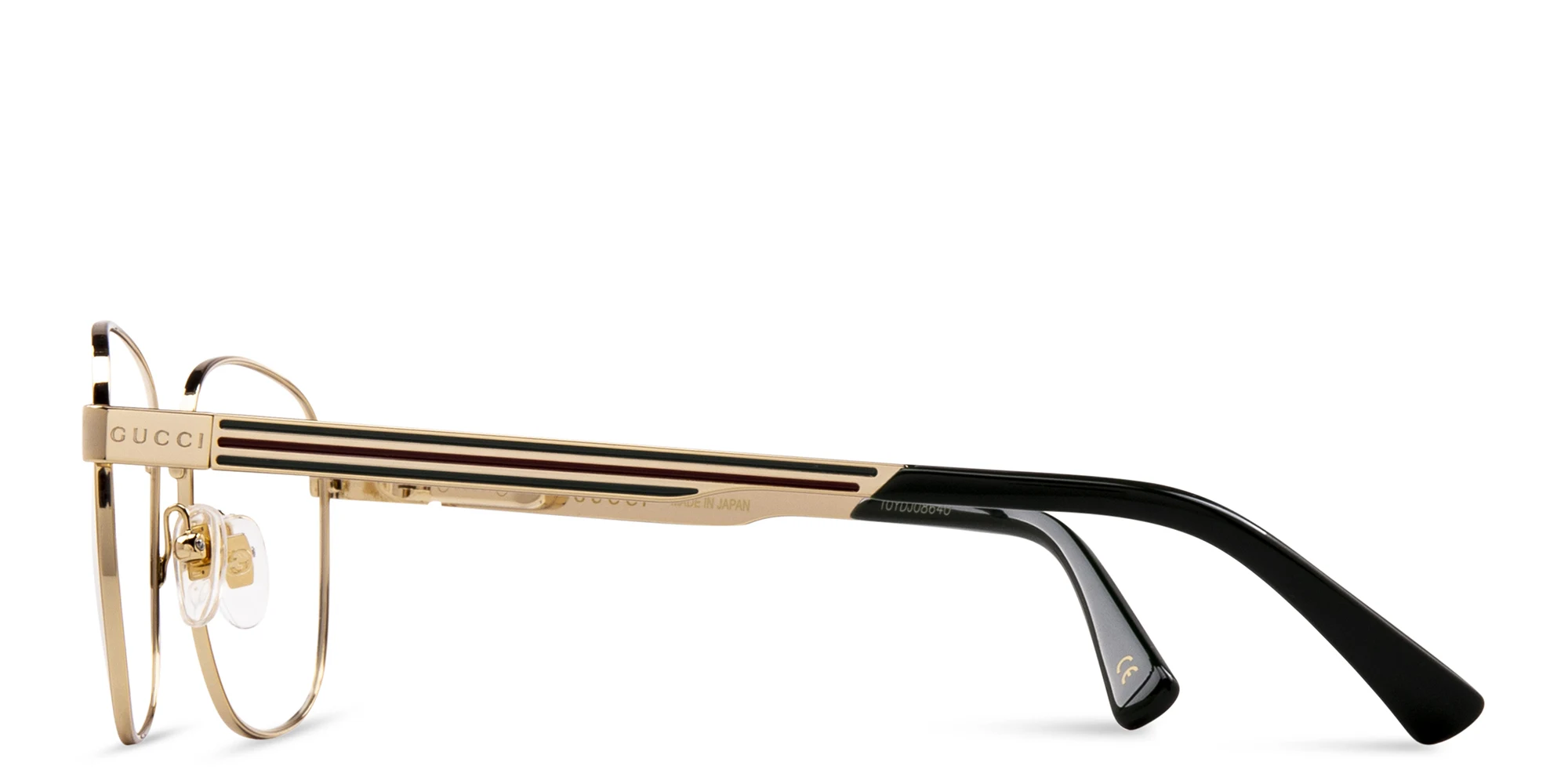 Shop GUCCI Wide Square Eyeglasses in Gold online.