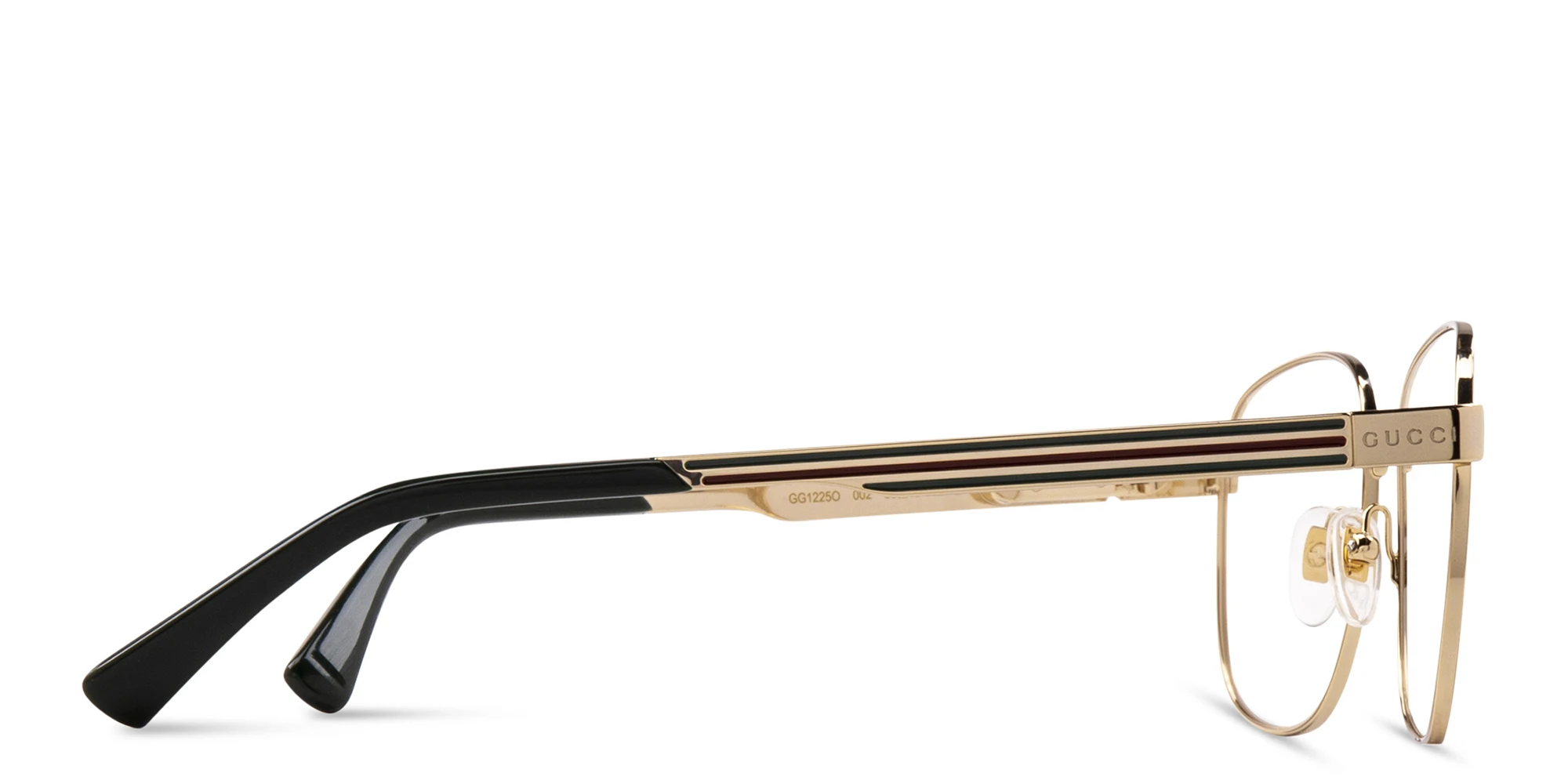 Shop GUCCI Wide Square Eyeglasses in Gold online.