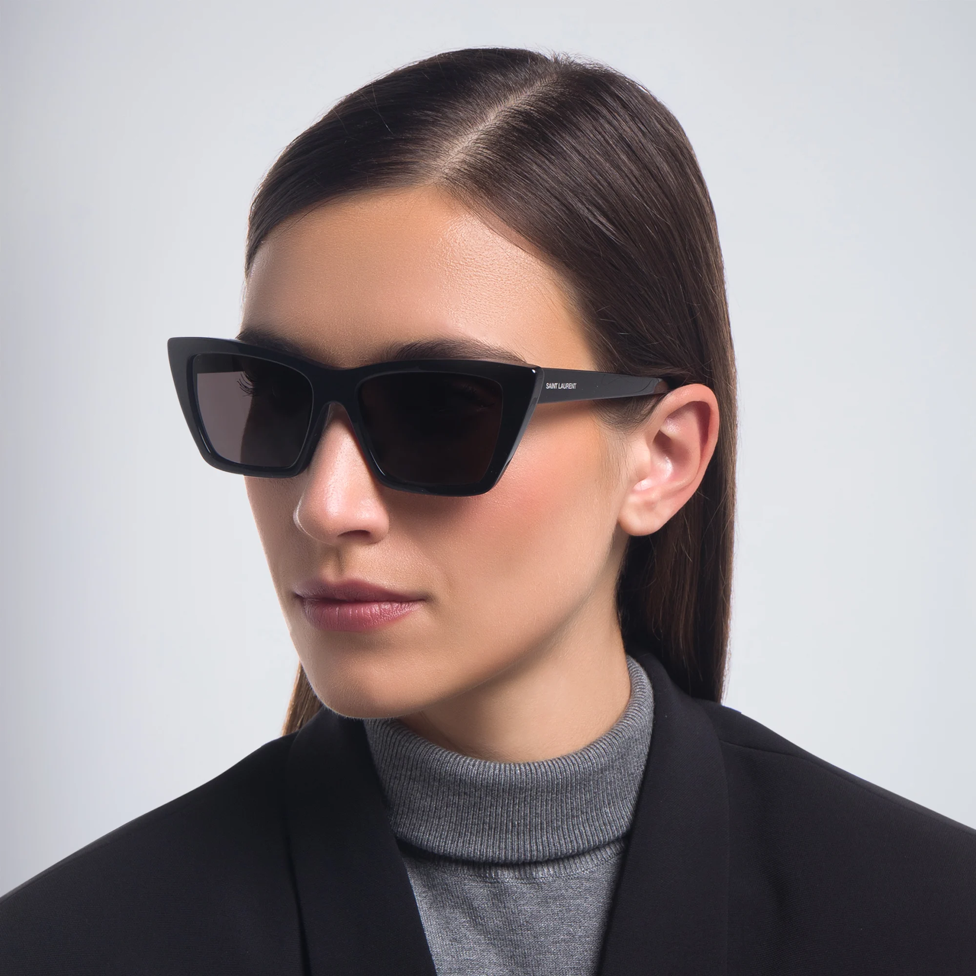 Shop SAINT LAURENT Cat-Eye Sunglasses in Black online.