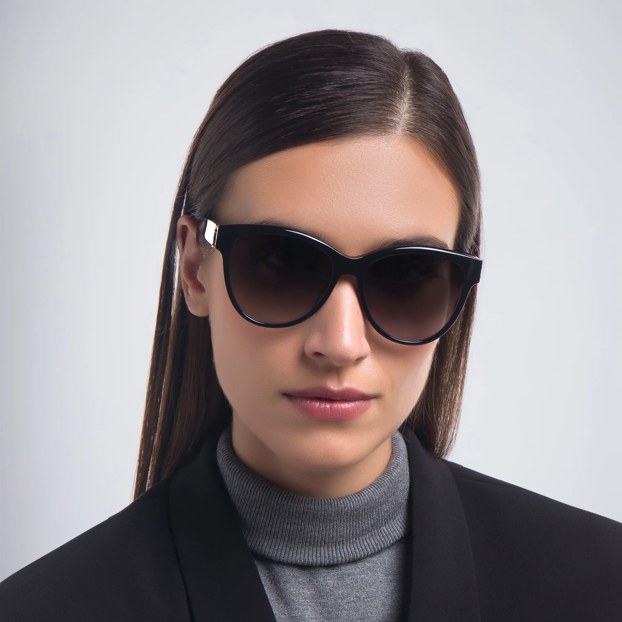 Shop SAINT LAURENT Cat Eye Sunglasses in Black online.