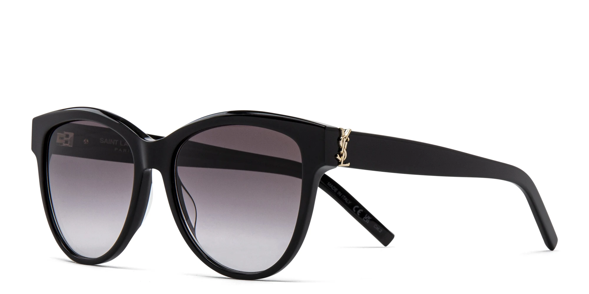 Shop SAINT LAURENT Cat Eye Sunglasses in Black online.