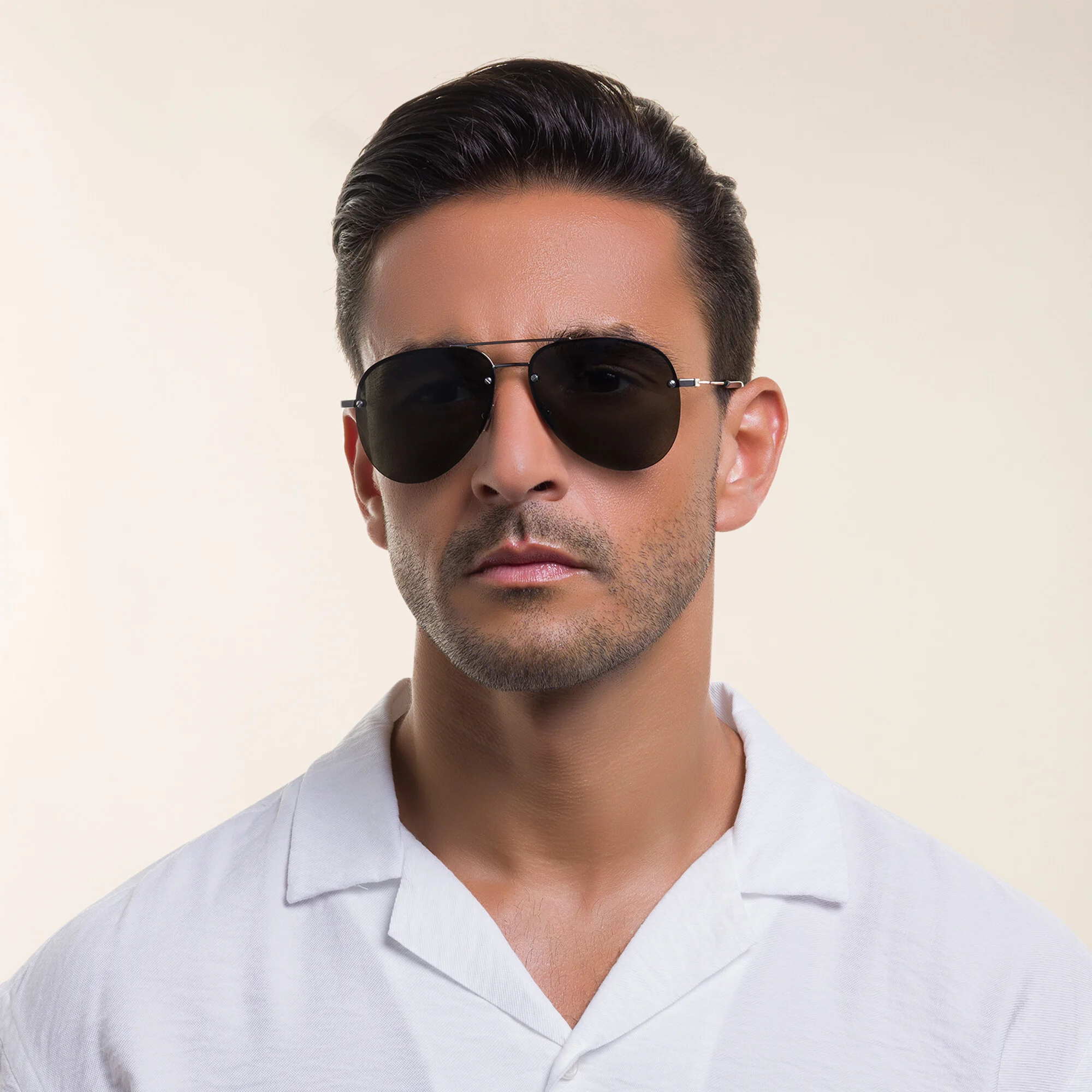 Shop SAINT LAURENT Unisex Half-Rim Aviator Sunglasses in Silver online.
