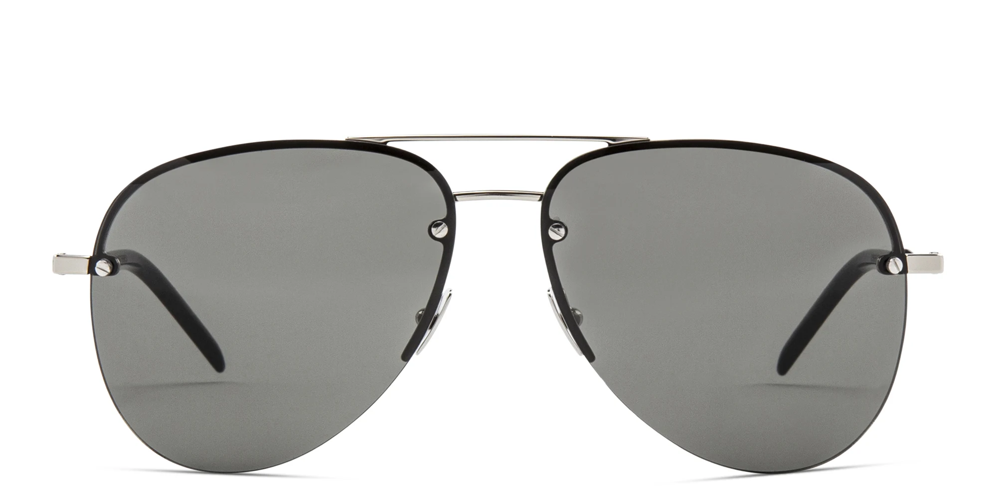 Shop SAINT LAURENT Unisex Half-Rim Aviator Sunglasses in Silver online.