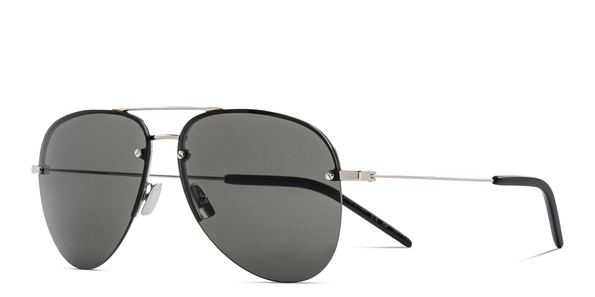 Shop SAINT LAURENT Unisex Half-Rim Aviator Sunglasses in Silver online.