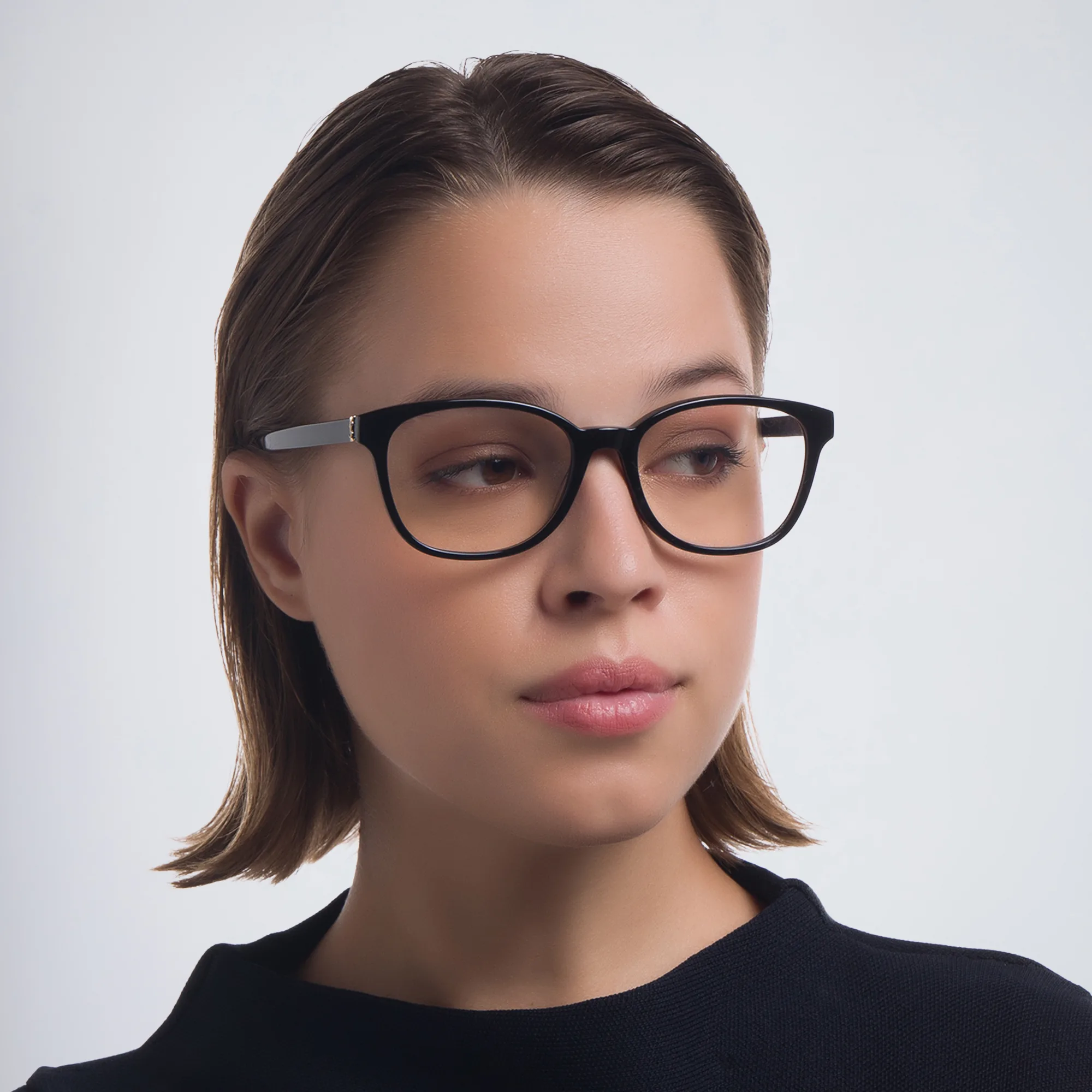 Shop SAINT LAURENT Square Eyeglasses in Black online.