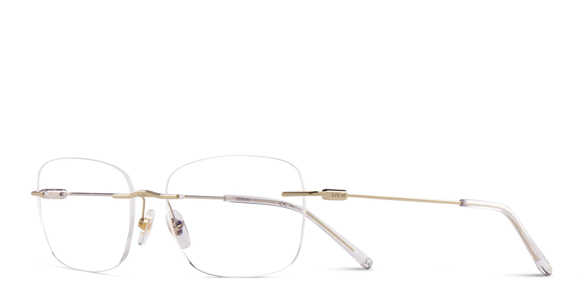 Shop EYE'M Rimless Wide Square Eyeglasses in Gold online.