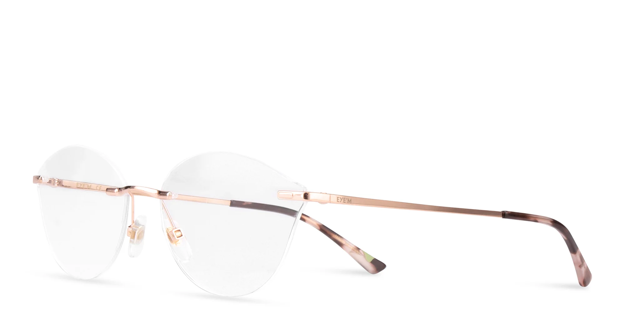 Shop EYE'M Rimless Wide Cat-Eye Eyeglasses in Rose Gold online.