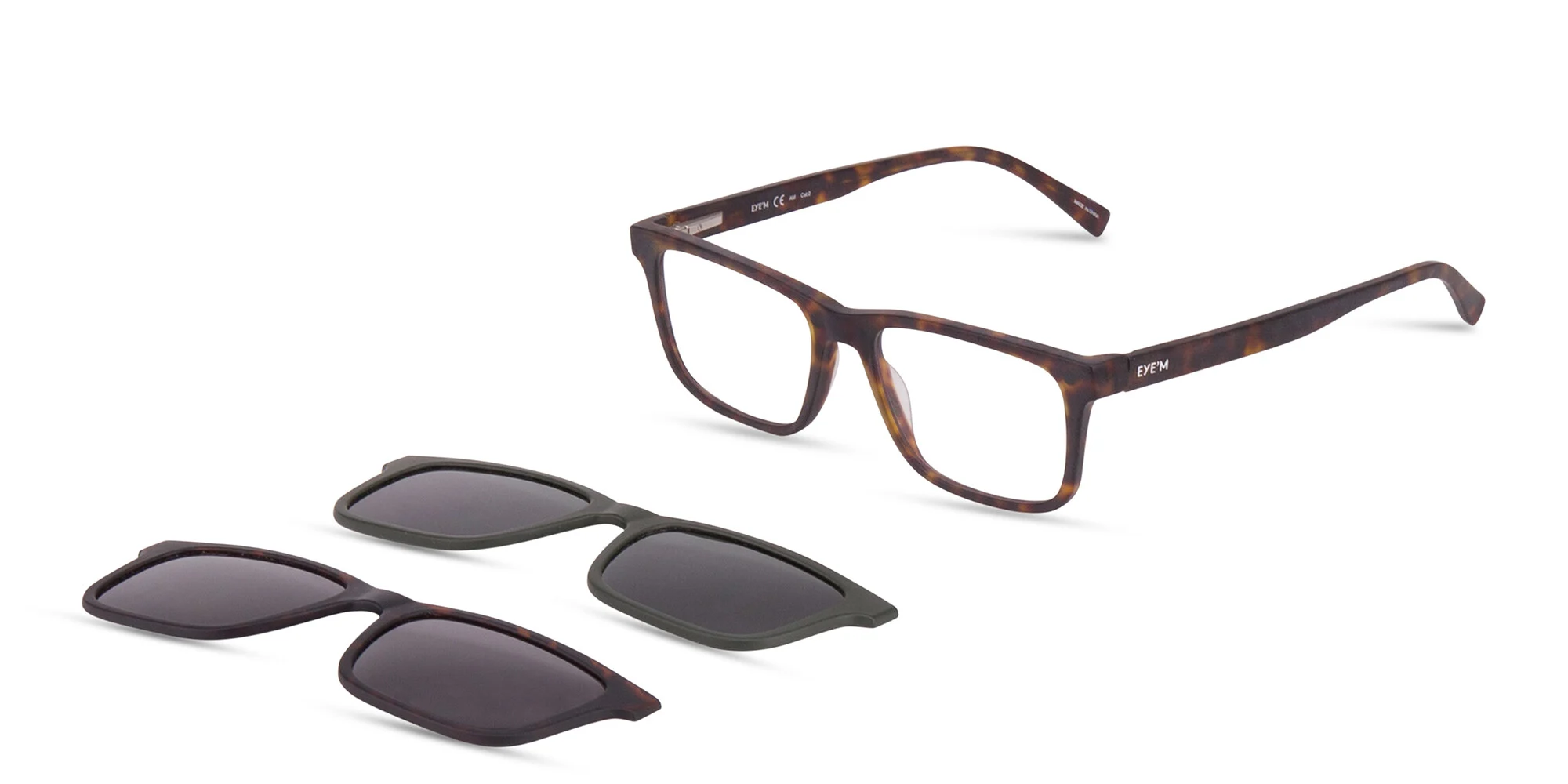 Shop EYE'M Clip-On Rectangle Eyeglasses in Havana online.