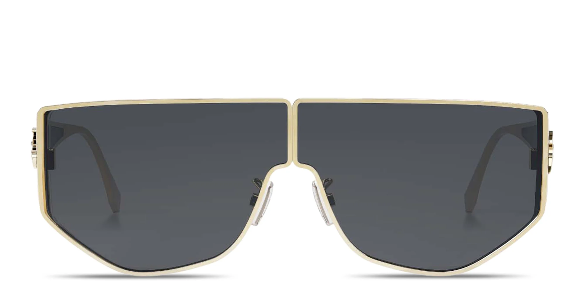 Shop FENDI Logo Signature Wide Mask Sunglasses in Gold online.
