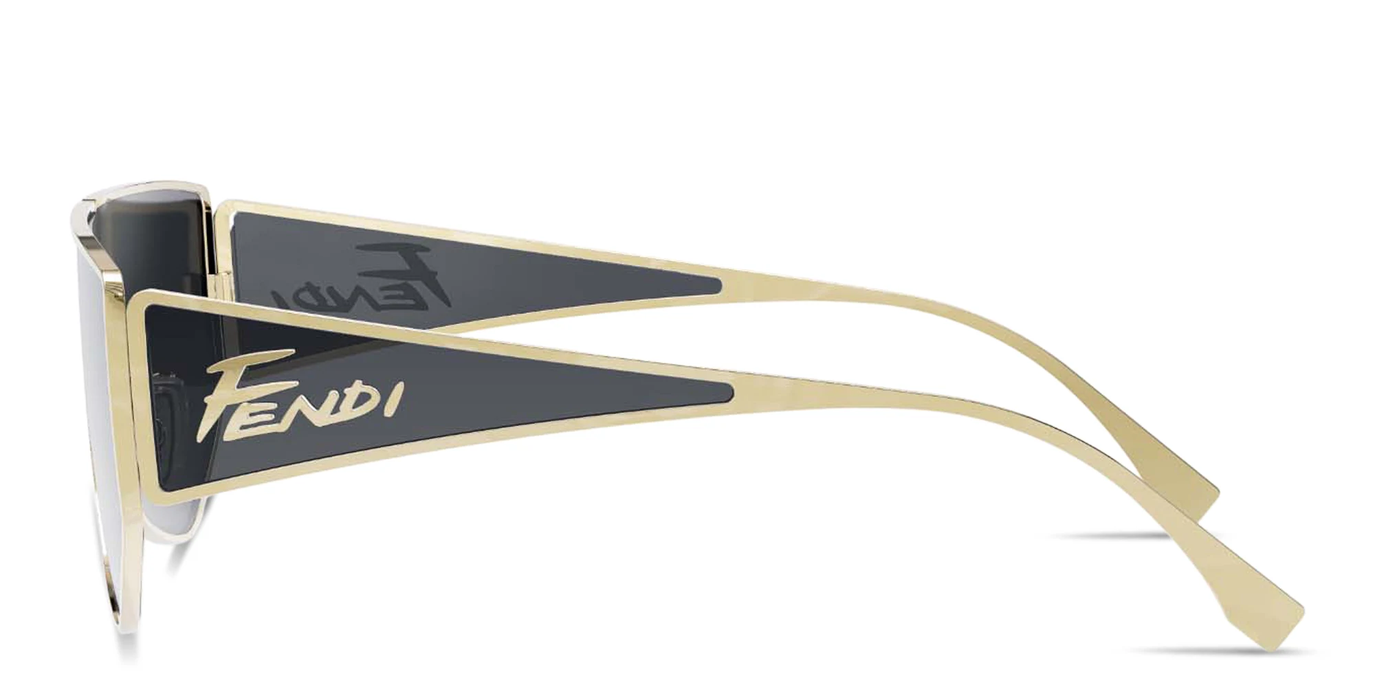 Shop FENDI Logo Signature Wide Mask Sunglasses in Gold online.