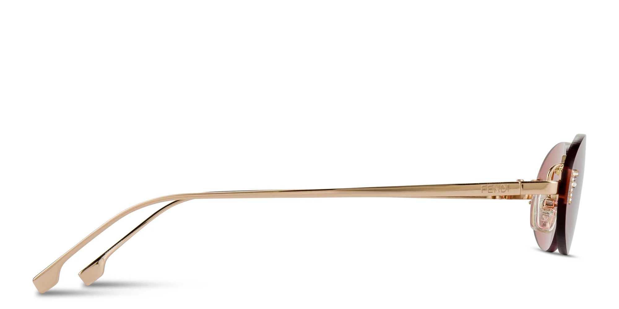 Shop FENDI First Crystal Rimless Oval Sunglasses in Rose Gold online.