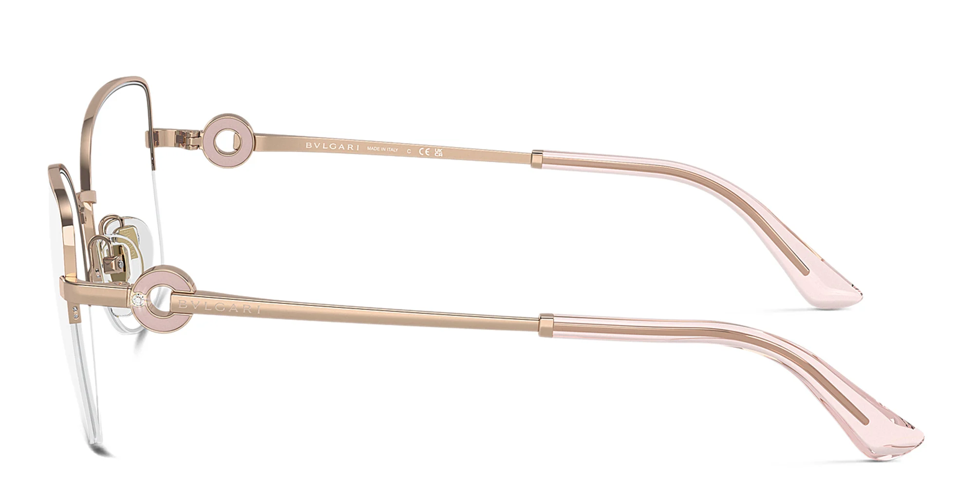 Shop BVLGARI Half-Rim Cat-Eye Eyeglasses in Pink Gold online.