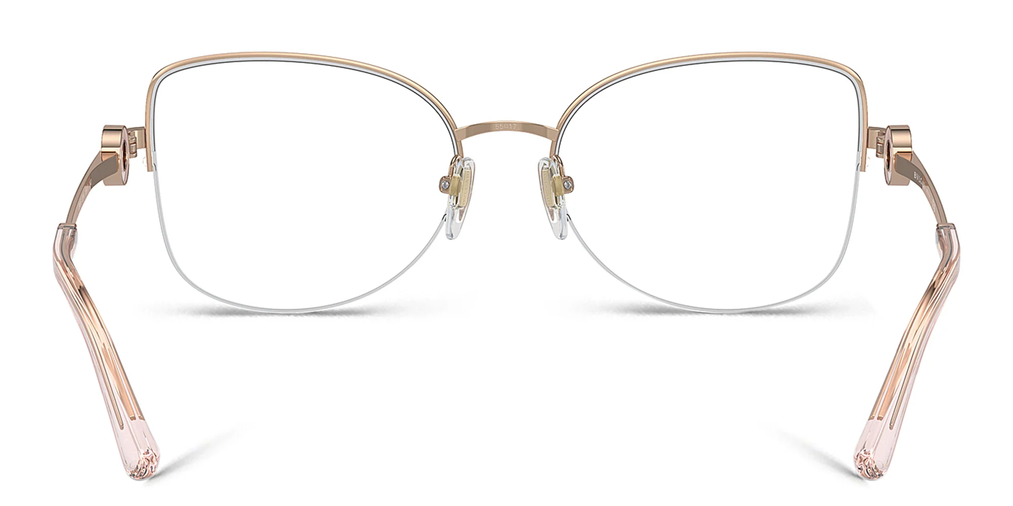Shop BVLGARI Half-Rim Cat-Eye Eyeglasses in Pink Gold online.