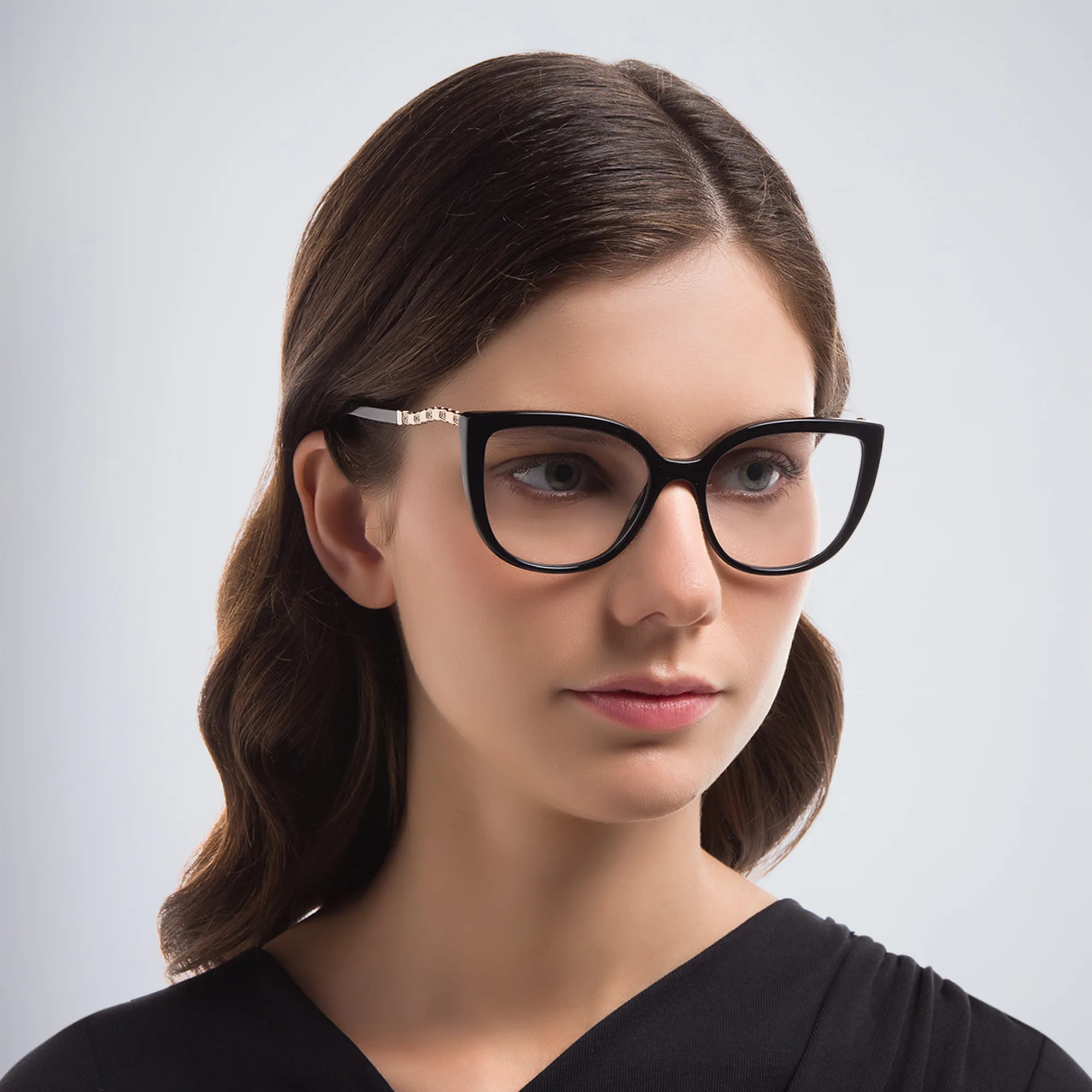 Shop BVLGARI Cat-Eye Eyeglasses in Black online.