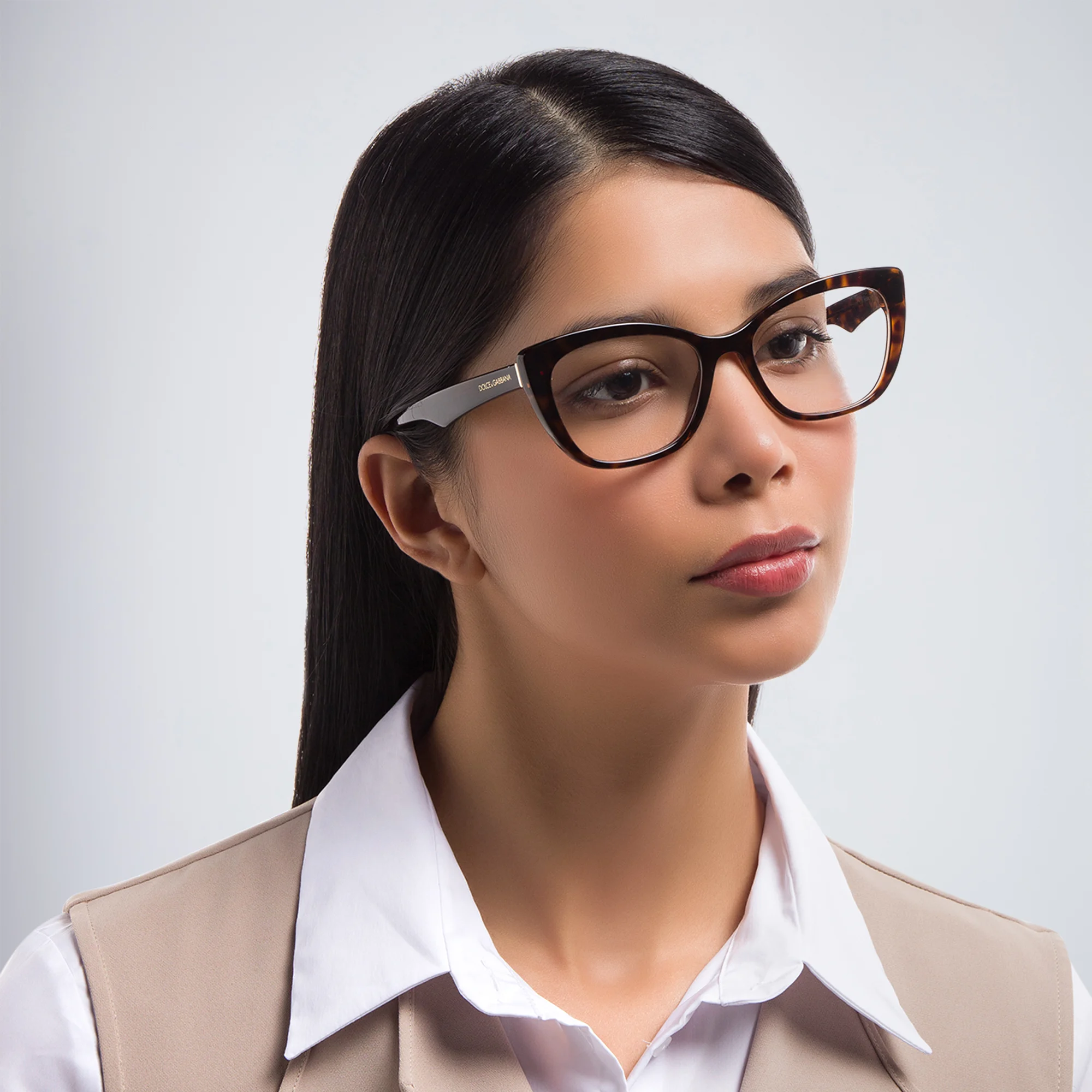 Shop Dolce & Gabbana Cat-Eye Eyeglasses in Havana /Transparent Brown online.