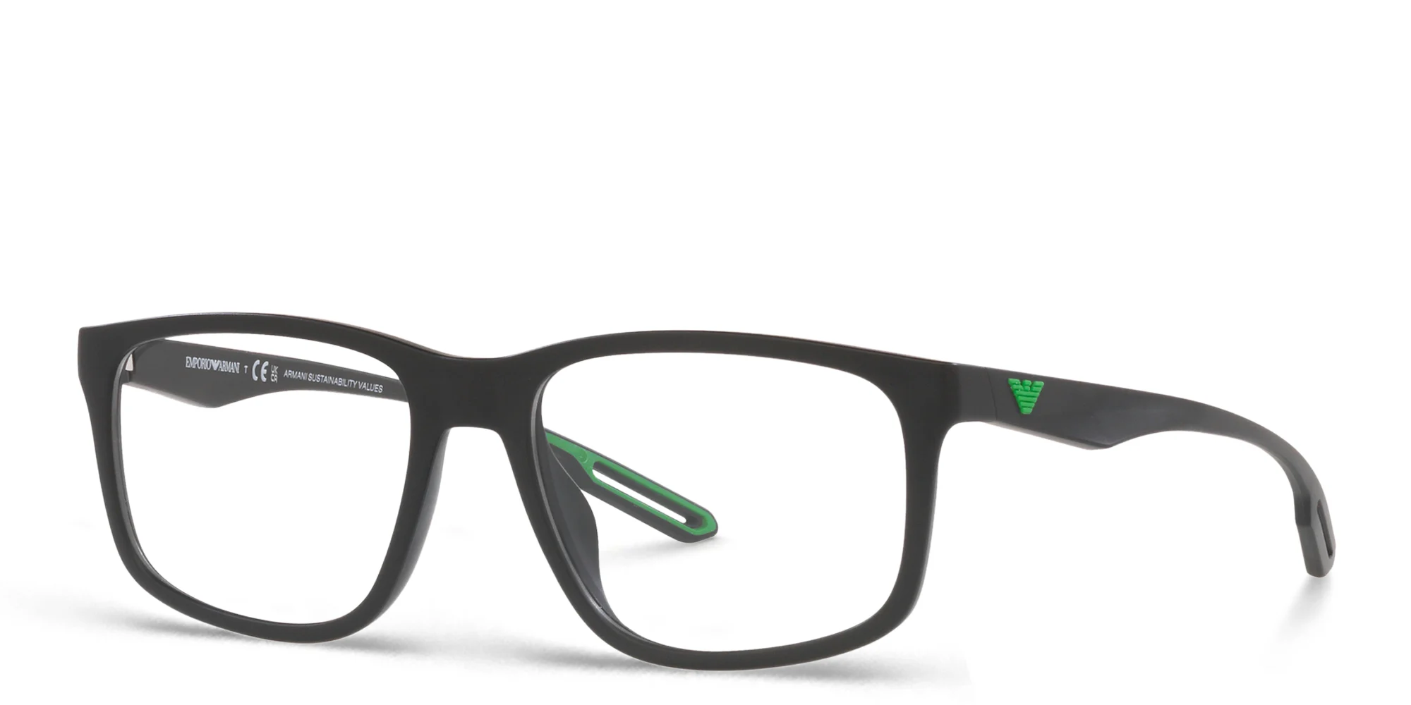 Shop Emporio Armani Wide Square Eyeglasses in Matte Black online.