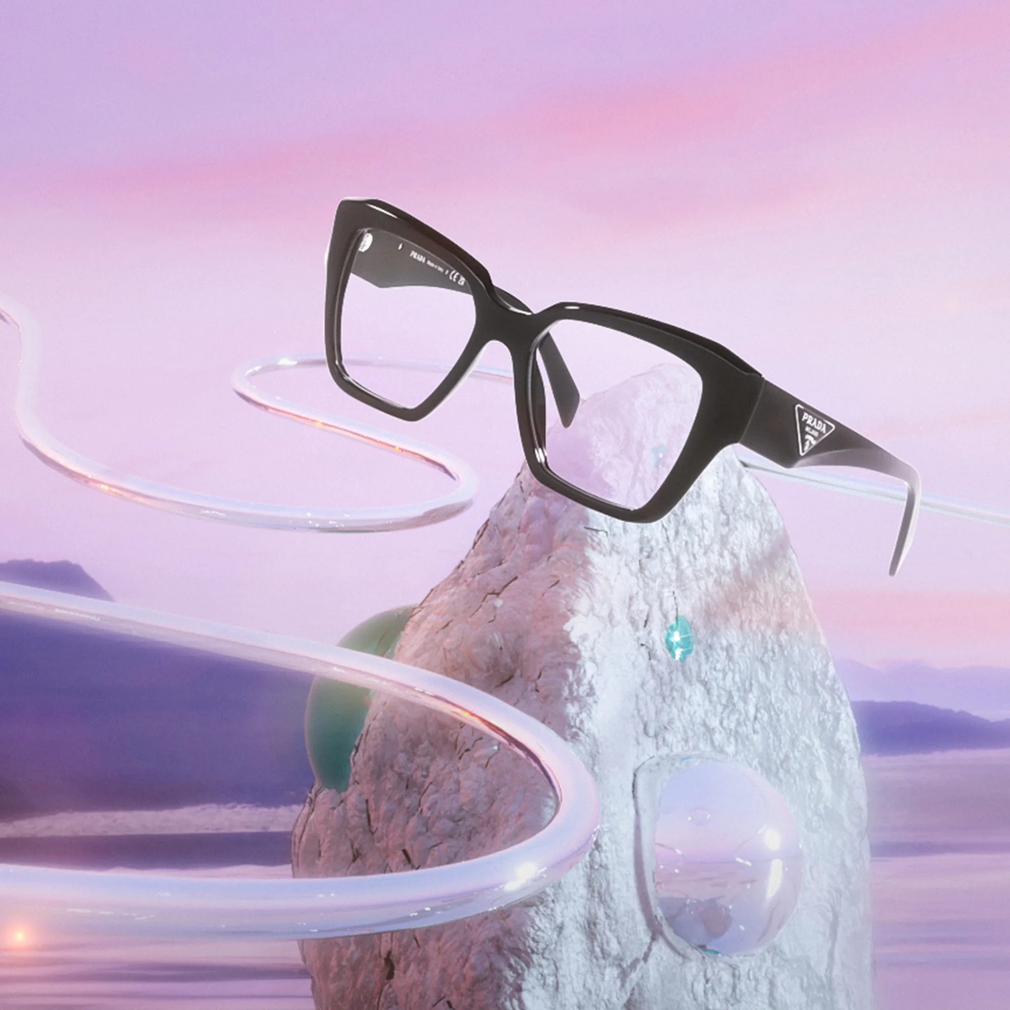 Shop PRADA Square Eyeglasses in Black online.