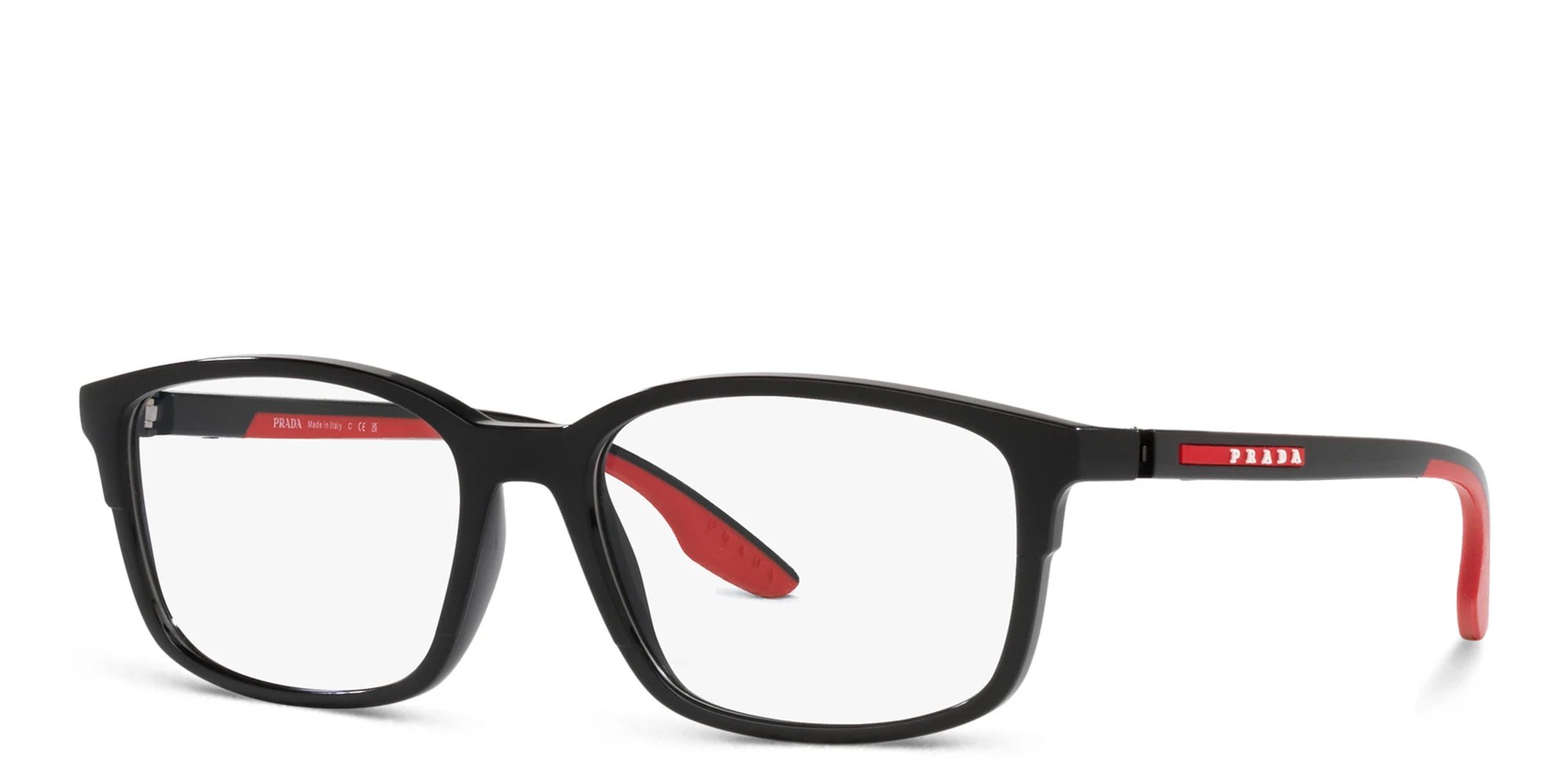 Shop Prada Linea Rossa Wide Pillow Eyeglasses in Black online.