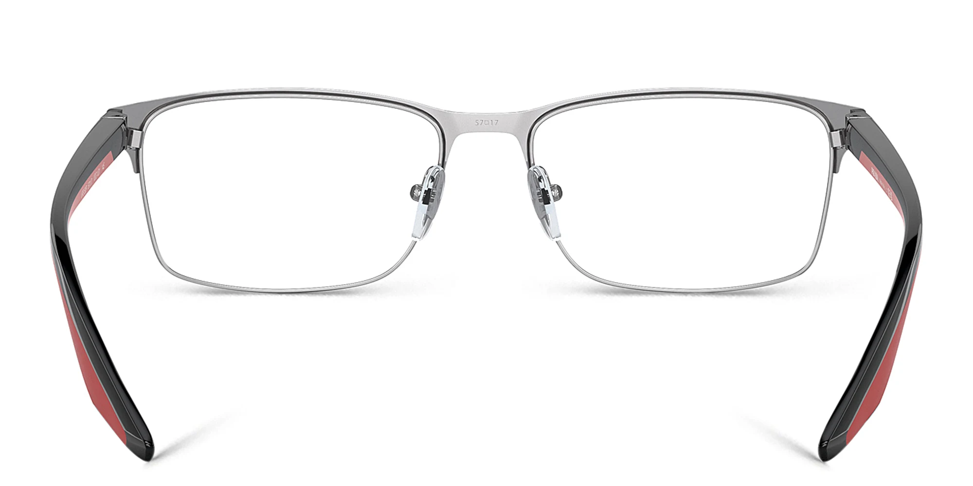 Shop Prada Linea Rossa Wide Rectangle Eyeglasses in Black & Silver online.