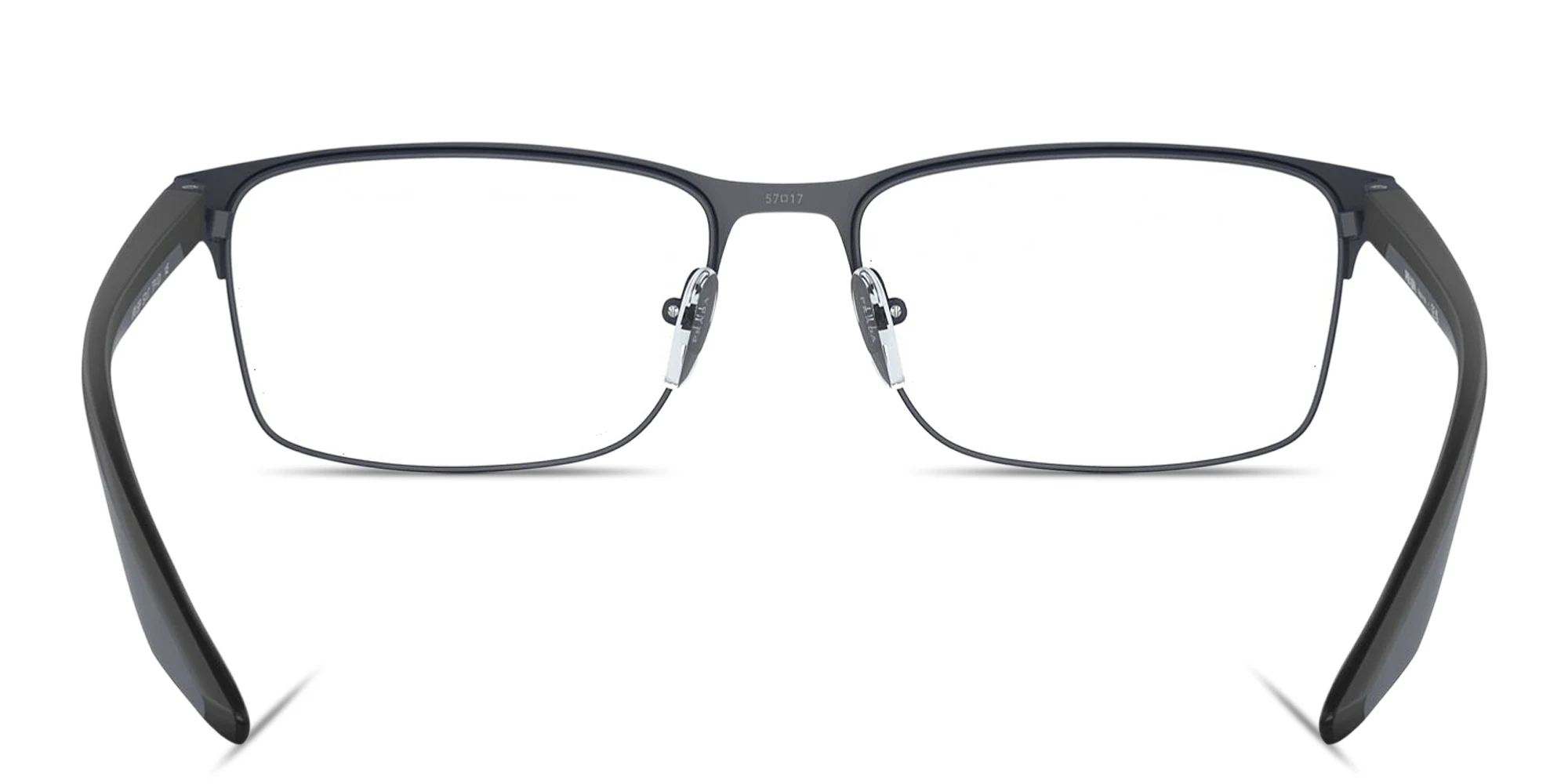 Shop Prada Linea Rossa Logo Signature Wide Rectangle Eyeglasses in Rubber Blue online.