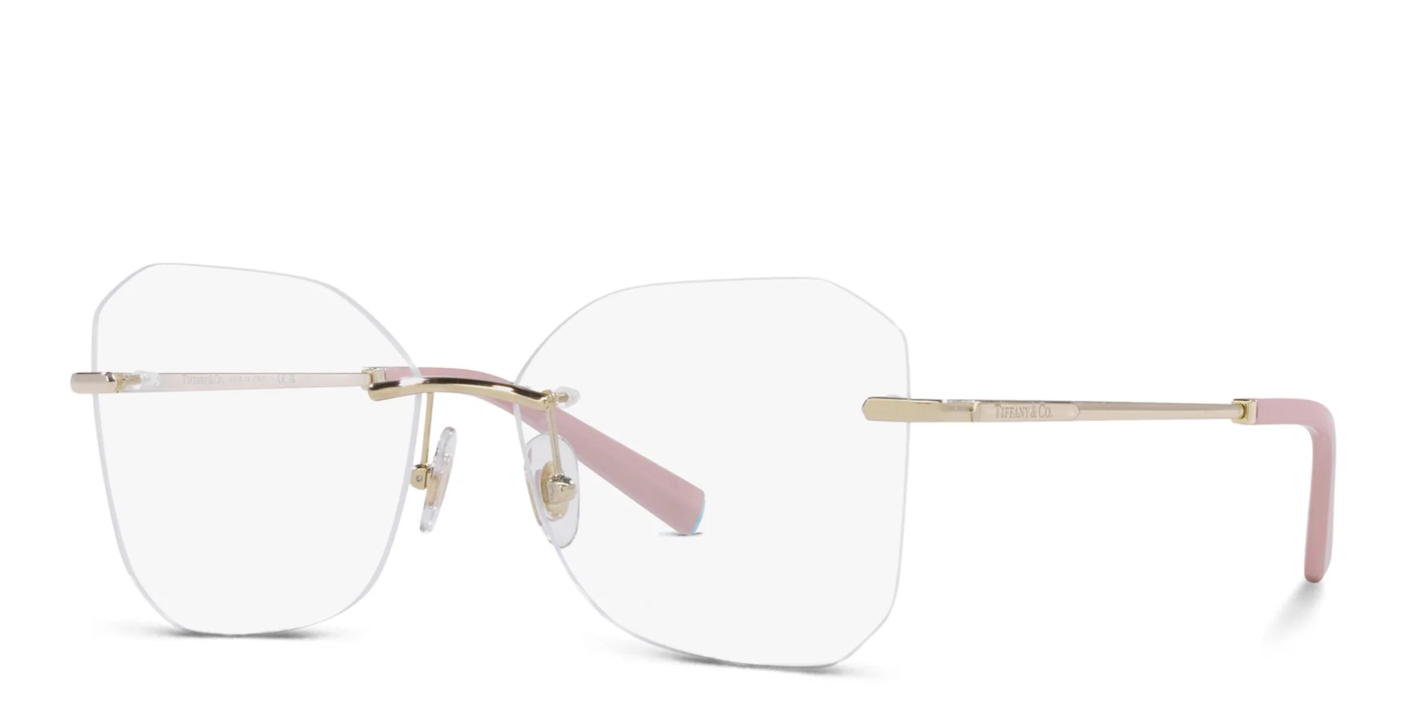 Shop TIFFANY Wide Irregular Eyeglasses in Pale Gold online.