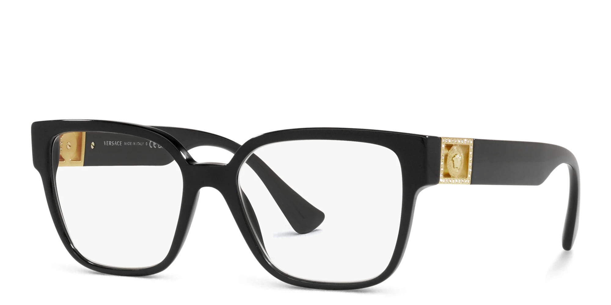 Shop VERSACE Medusa Square Eyeglasses in Black online.
