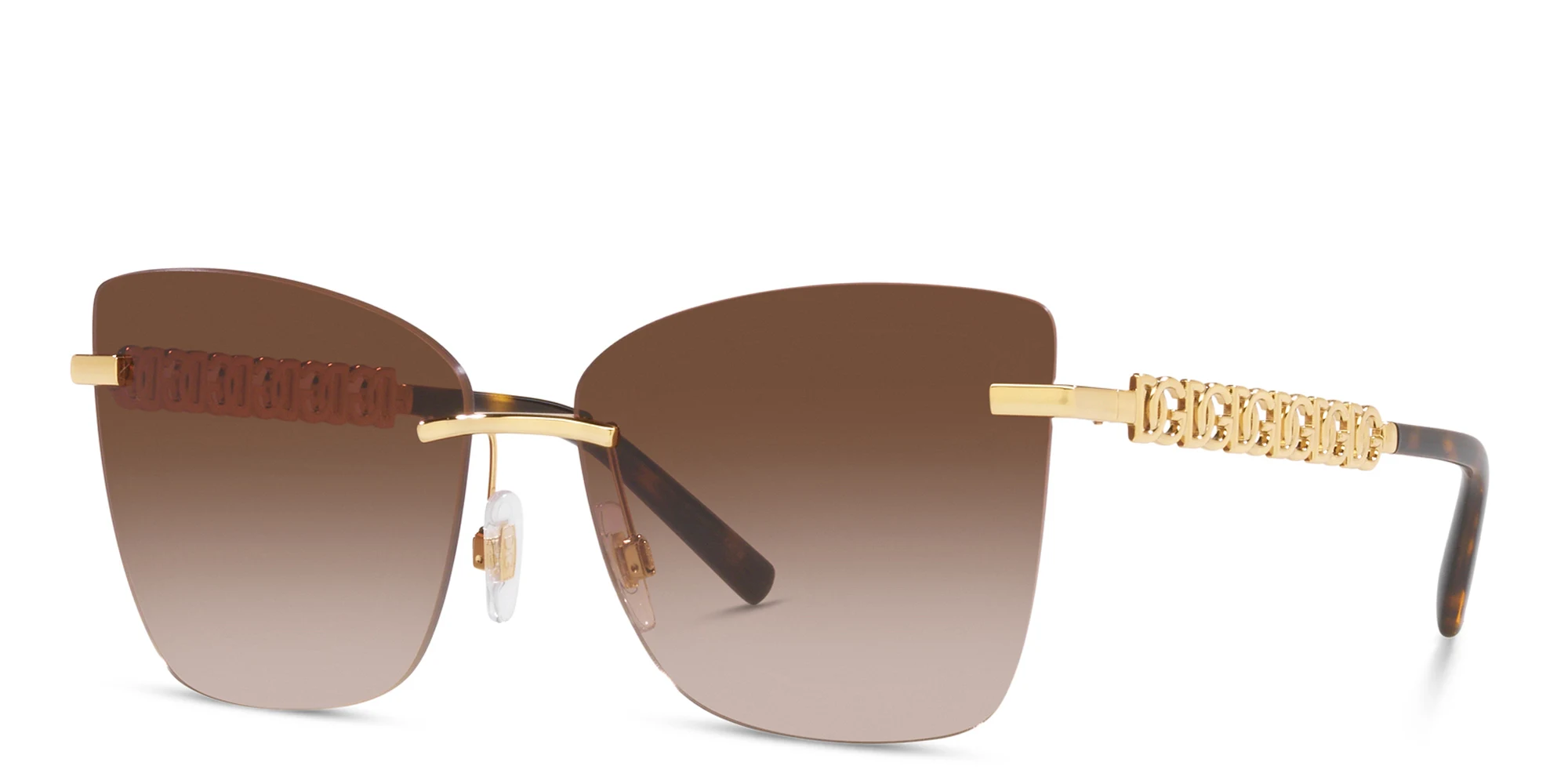 Shop Dolce & Gabbana Rimless Butterfly Sunglasses in Gold online.