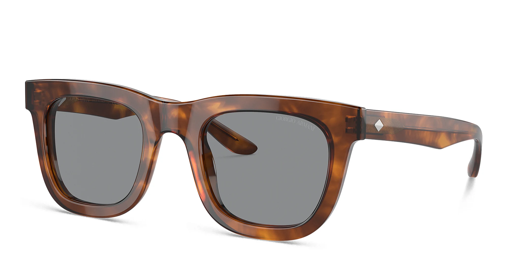 Shop GIORGIO ARMANI Diamond-Shaped Rivets Rectangle Sunglasses in Red Havana online.