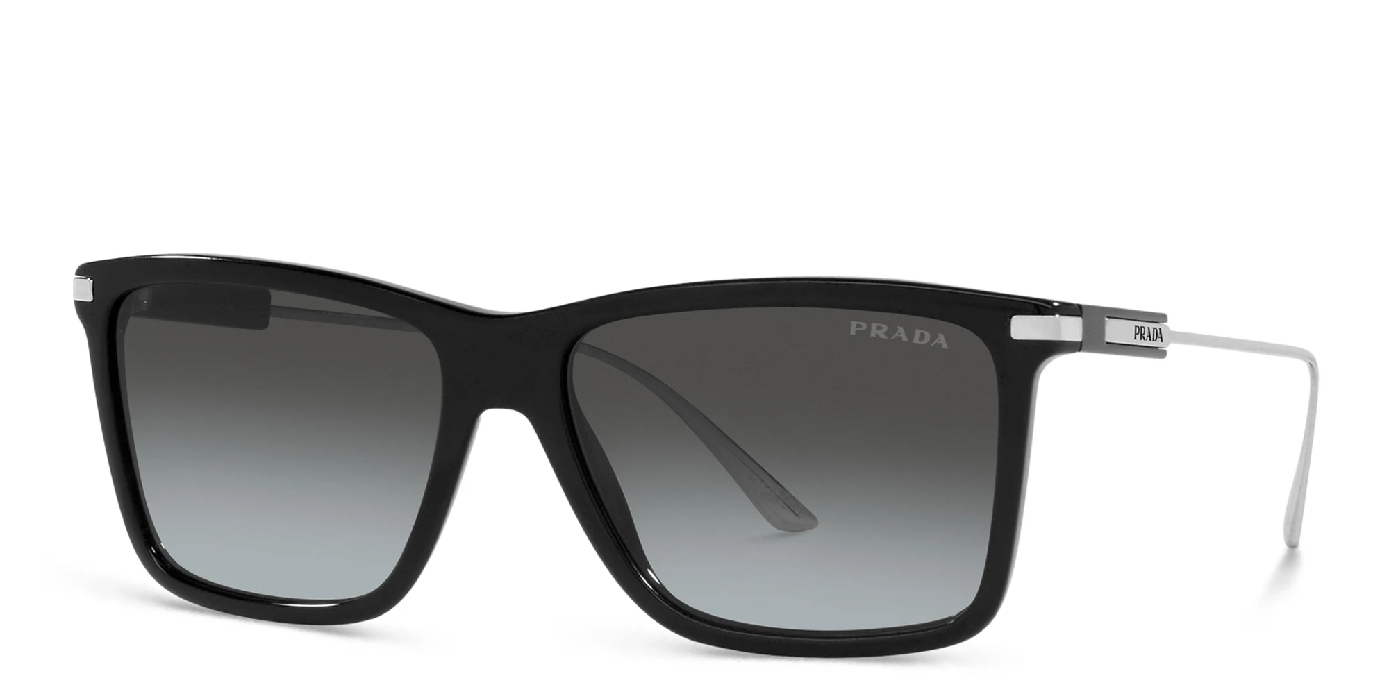 Shop PRADA Rectangle Sunglasses in Black online.