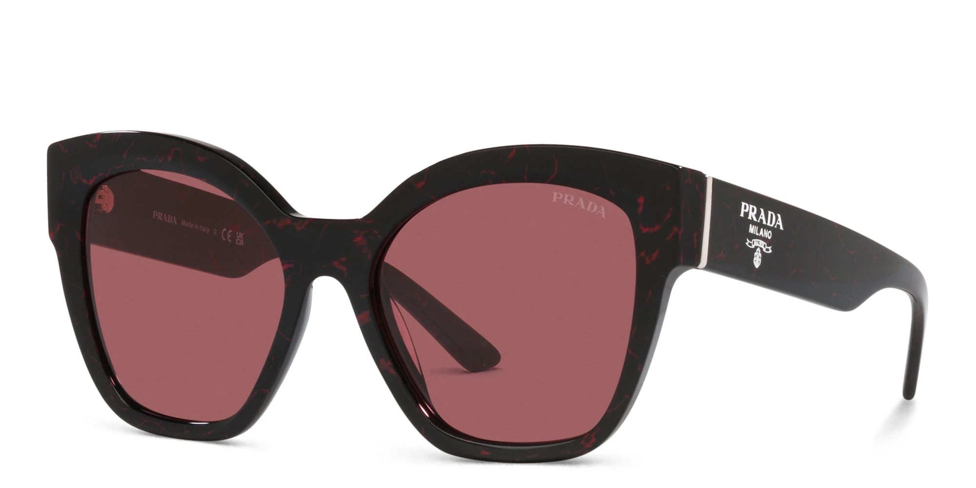 Shop PRADA Logo Square Sunglasses in Black online.