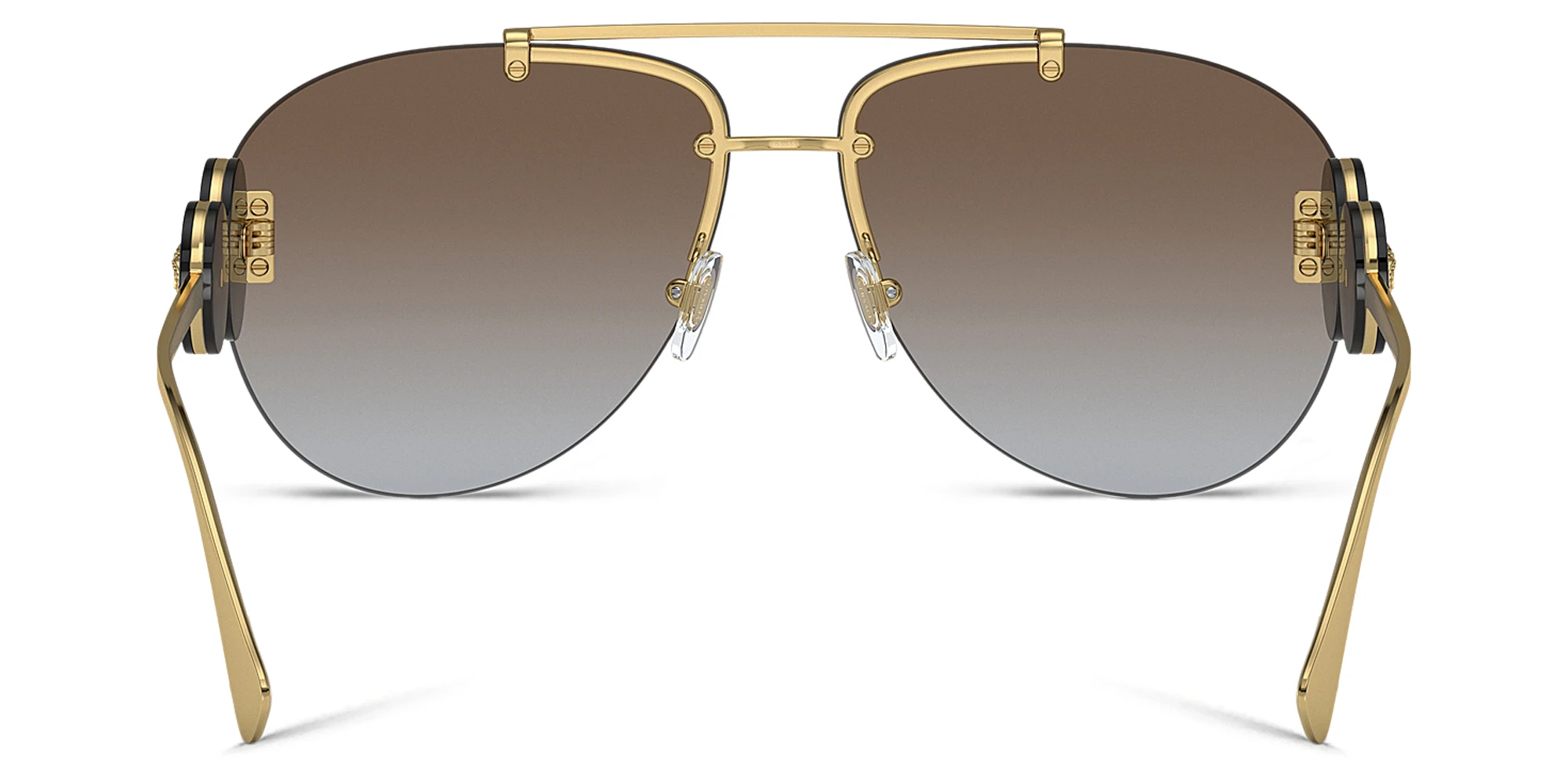 Shop VERSACE Double Medusa rimless Pilot sunglasses in Gold online.