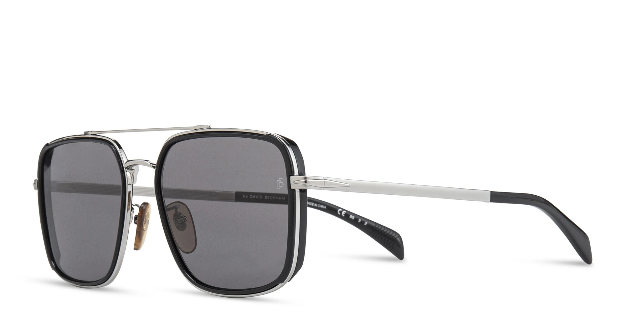 Shop DAVID BECKHAM Rectangle Sunglasses in Black Ruthenium online.