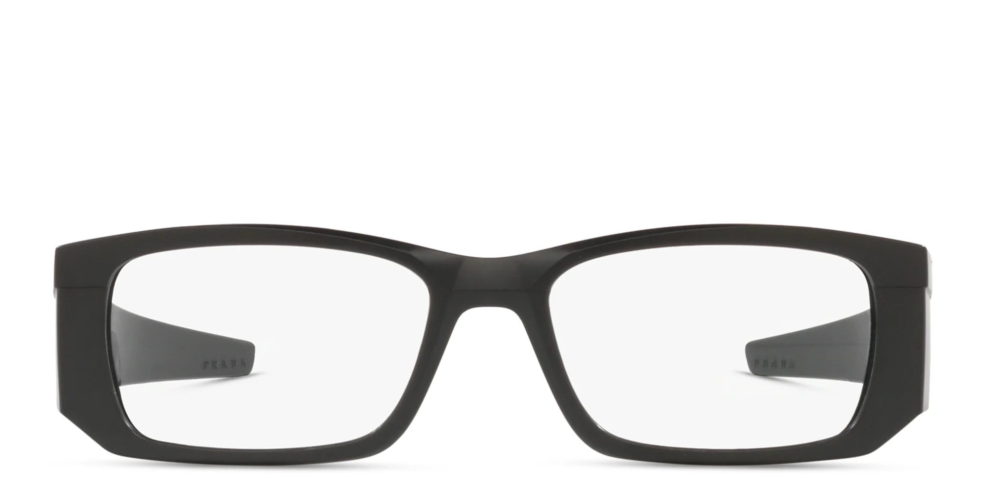 Shop Prada Linea Rossa Wide Rectangle Eyeglasses in Matte Black online.